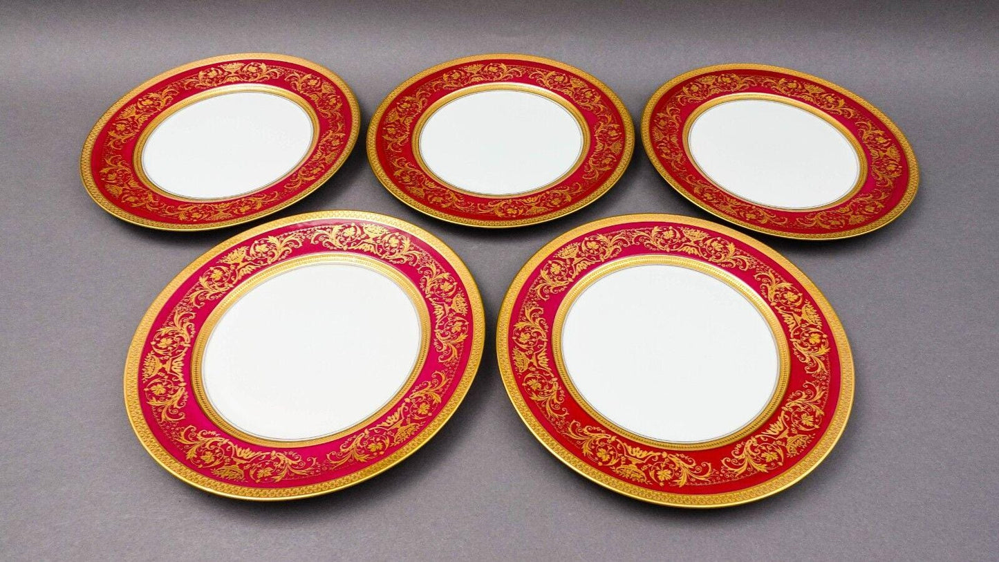 Puls Czech Fuchsia Gold Encrusted Porcelain 10 3/4" Dinner Plate Set Of 5