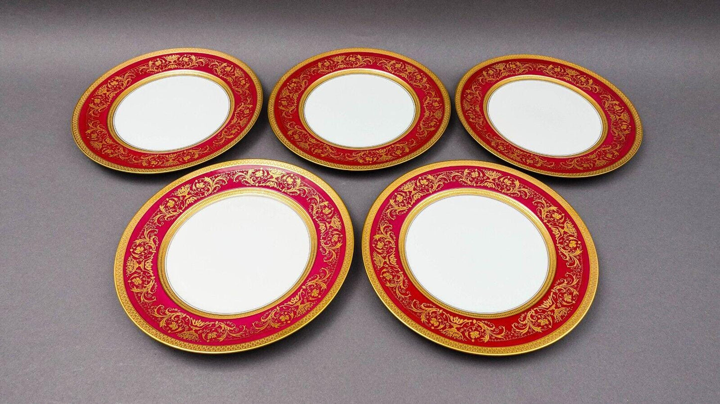 Puls Czech Fuchsia Gold Encrusted Porcelain 10 3/4" Dinner Plate Set Of 5