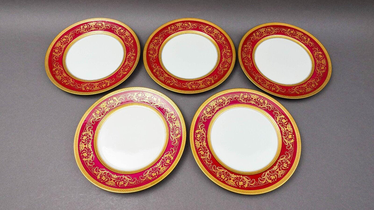 Puls Czech Fuchsia Gold Encrusted Porcelain 10 3/4" Dinner Plate Set Of 5