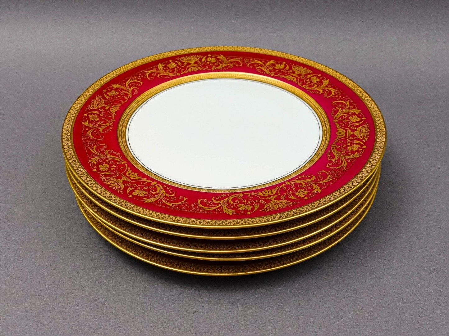 Puls Czech Fuchsia Gold Encrusted Porcelain 10 3/4" Dinner Plate Set Of 5