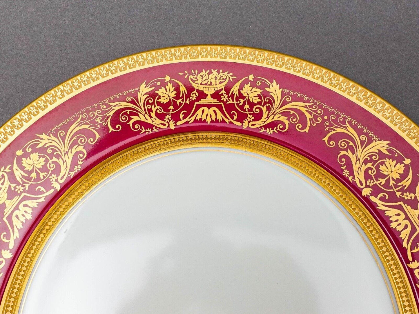 Puls Czech Fuchsia Gold Encrusted Porcelain 10 3/4" Dinner Plate Set Of 5