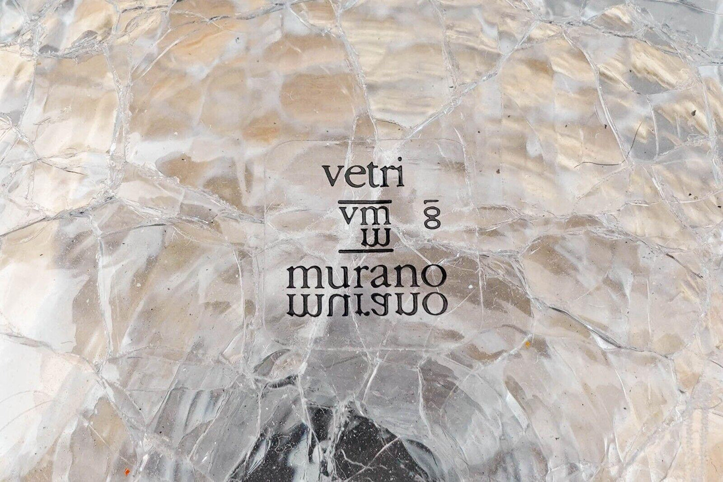 Vetri Murano Italy Signed Flared Sterling Silver Rim Crackle Glass Vase