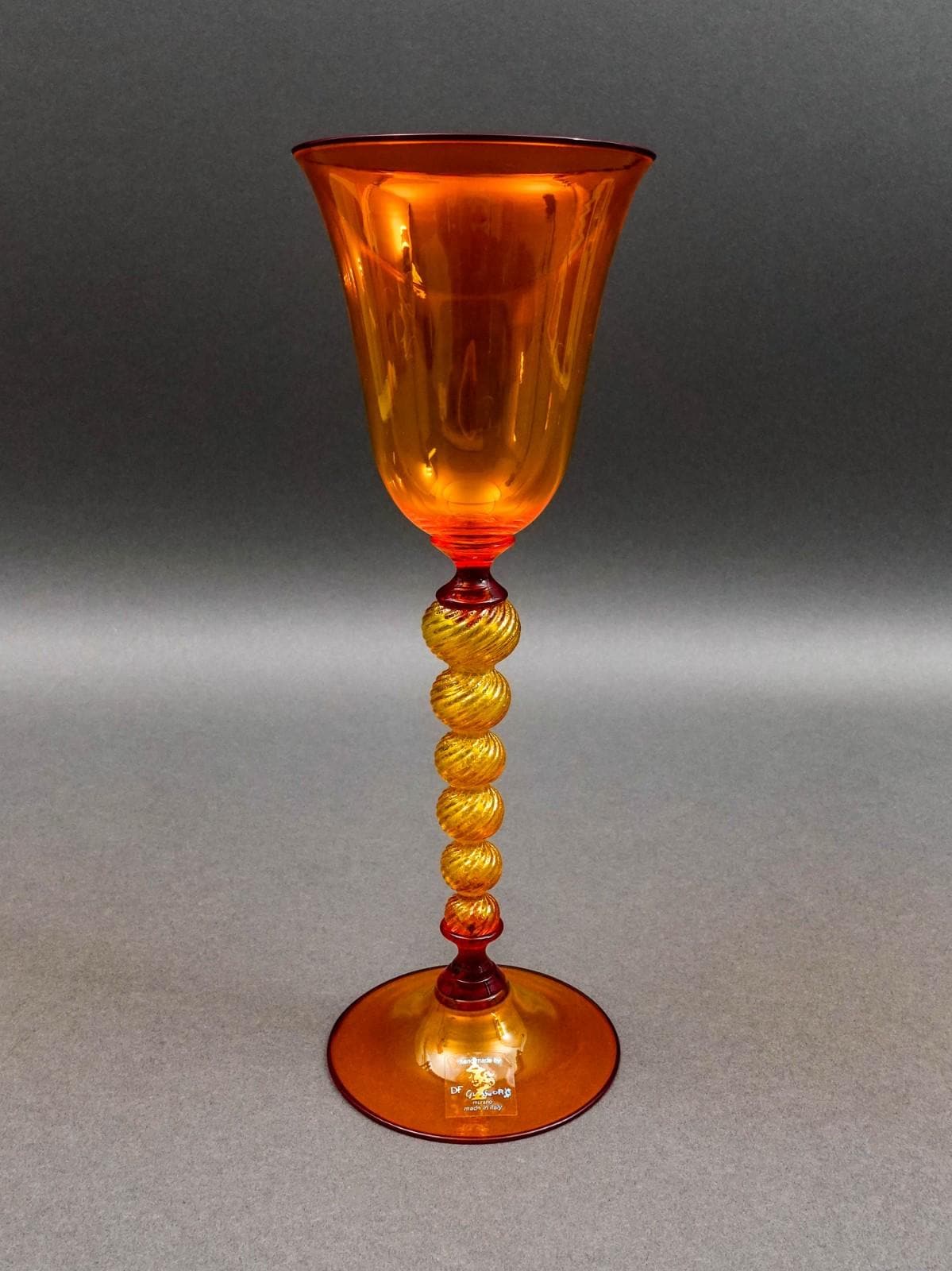 DF Glassworks Murano Italy Davide Fuin Hand Blown Art Glass Goblet Chalice Flute