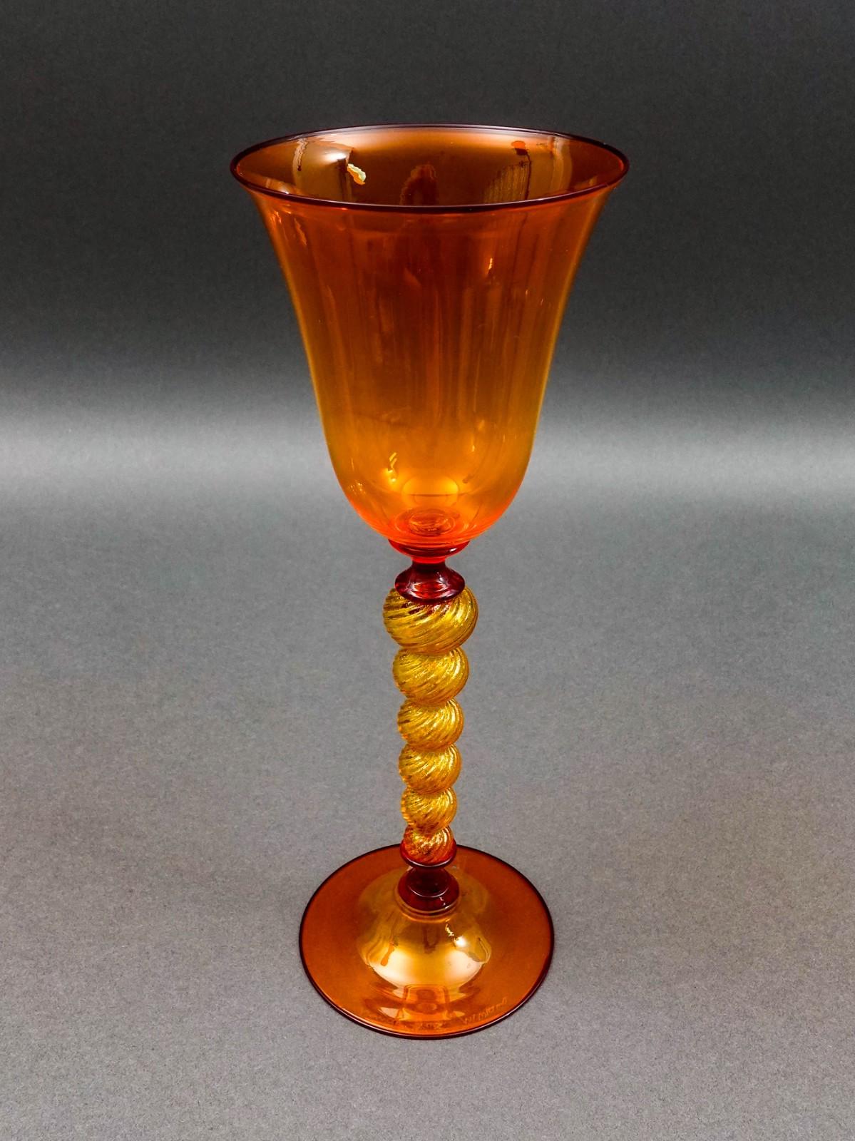 DF Glassworks Murano Italy Davide Fuin Hand Blown Art Glass Goblet Chalice Flute