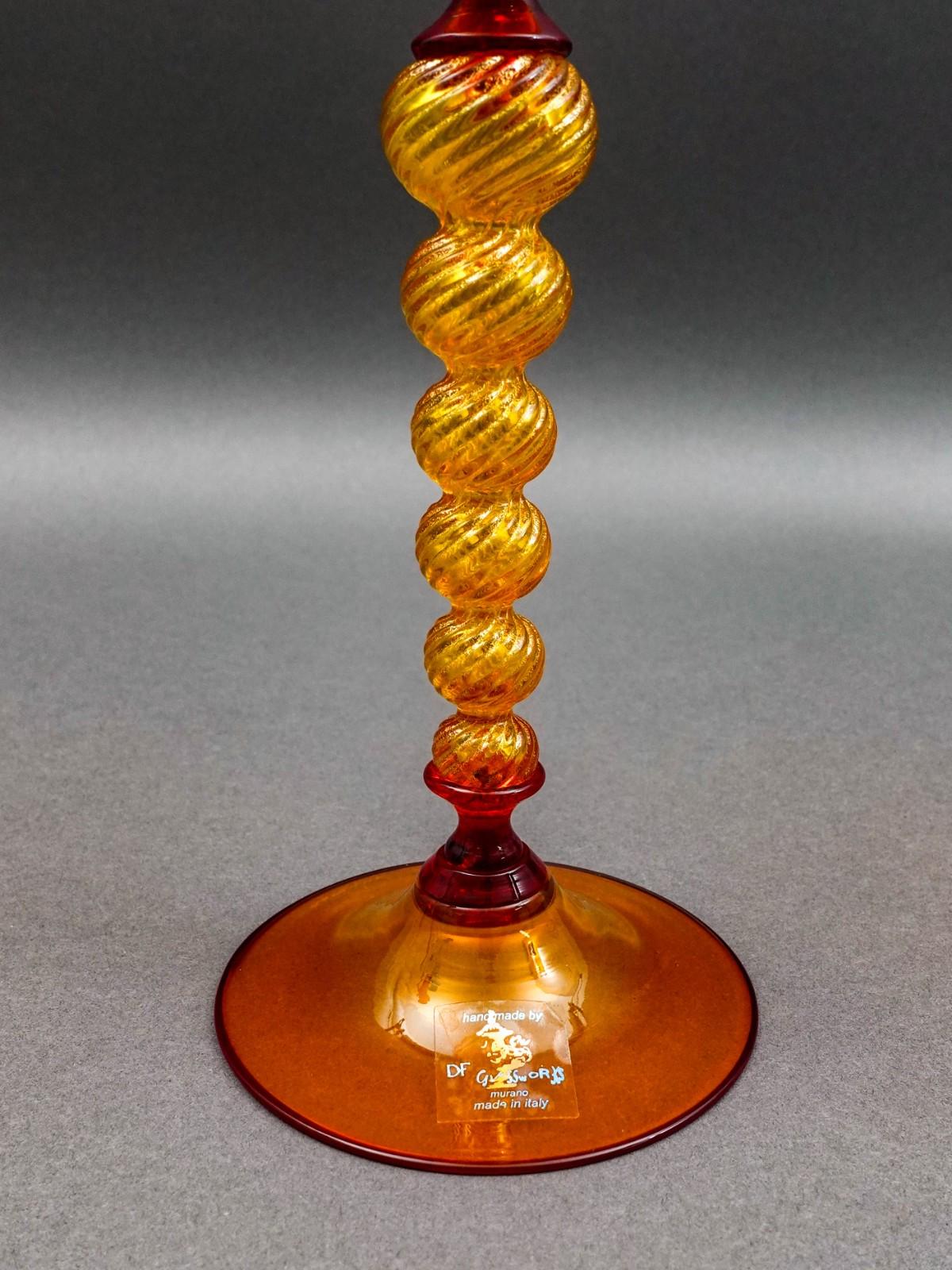 DF Glassworks Murano Italy Davide Fuin Hand Blown Art Glass Goblet Chalice Flute