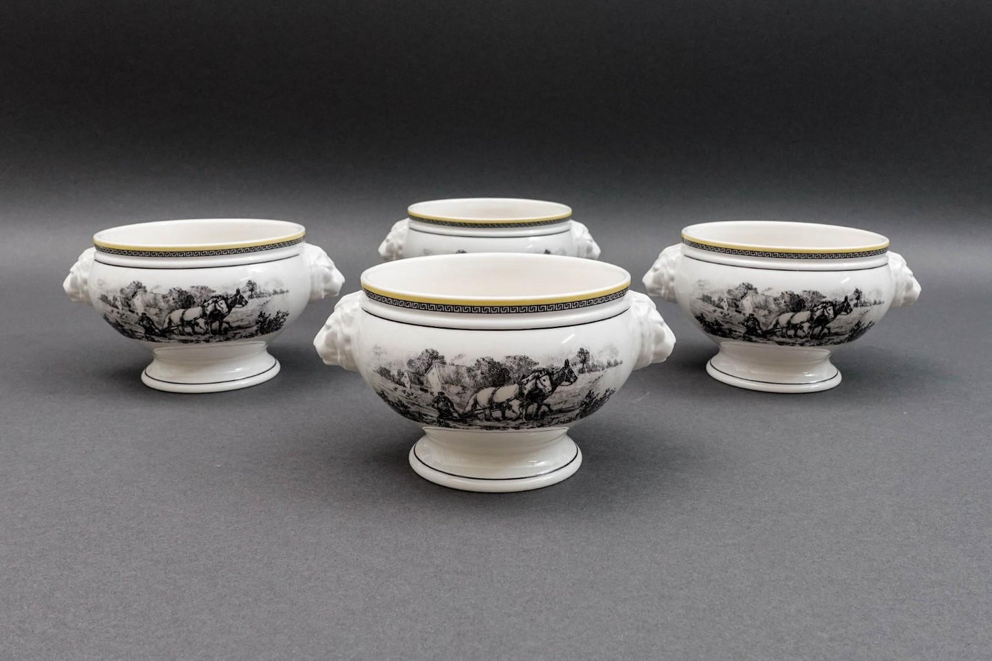 Villeroy & Boch Germany Audun Ferme Lion Head Porcelain Soup Bowl Set Of 4