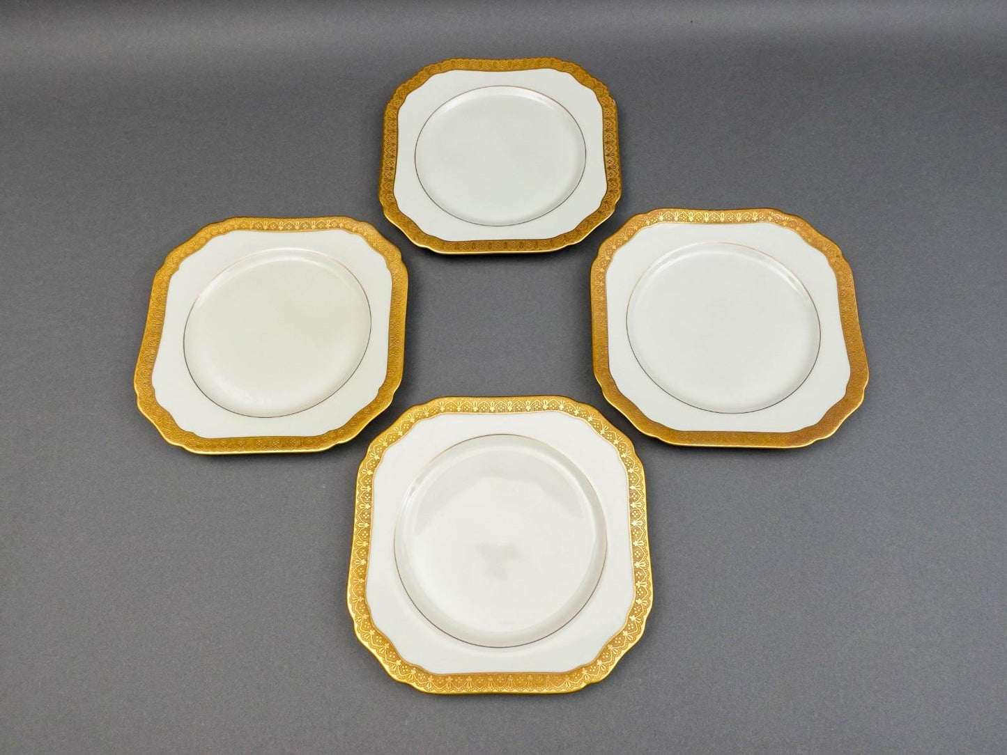 Black Knight Hohenberg Pantheon Gold Rim 7 3/4" Square Salad Plate Set Of 4