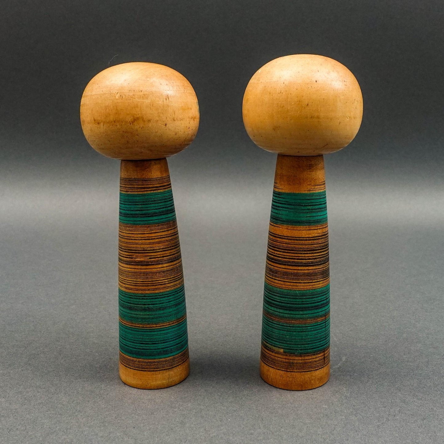 Yamanaka Sanpei Japanese Pair Of Vintage Wood Sosaku Kokeshi Doll 6"