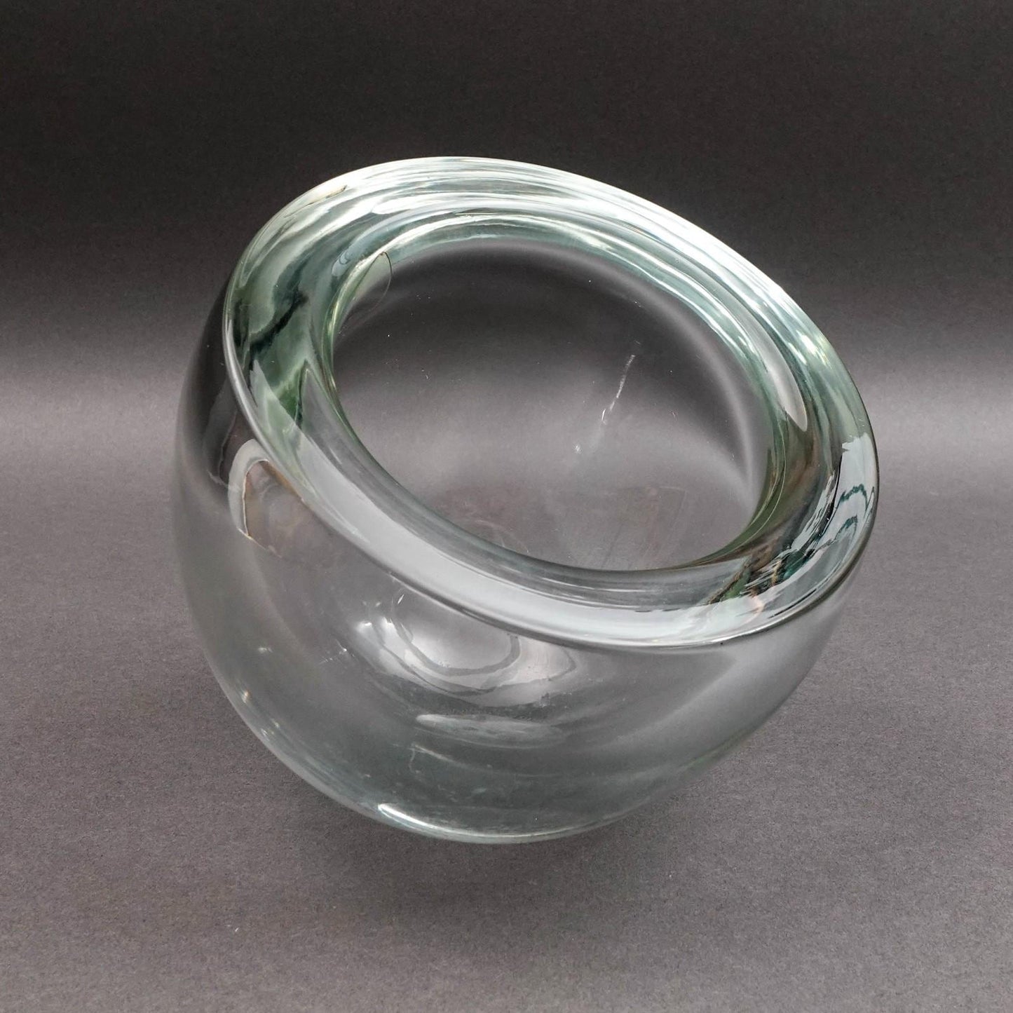 Barbini Murano For Oggetti Signed Tilted Angled Clear Art Glass Bowl Vase