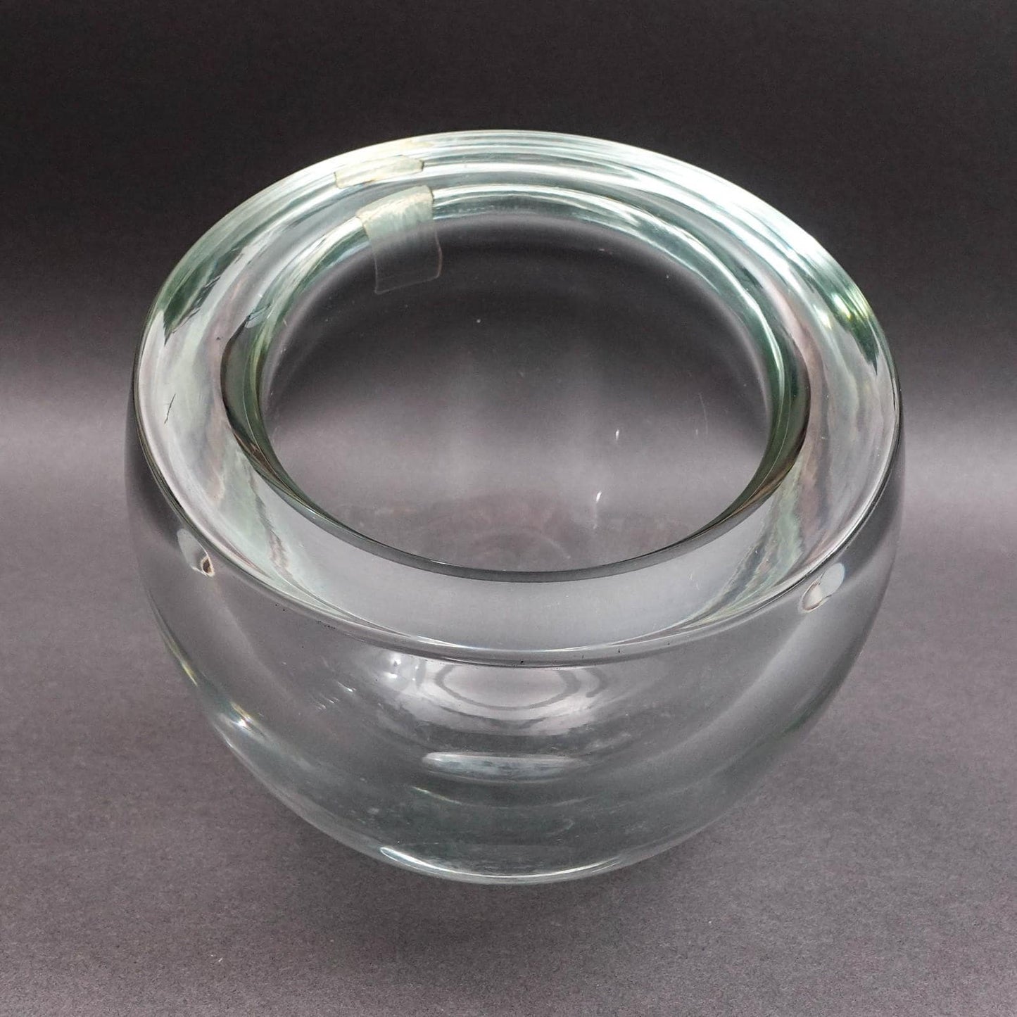 Barbini Murano For Oggetti Signed Tilted Angled Clear Art Glass Bowl Vase
