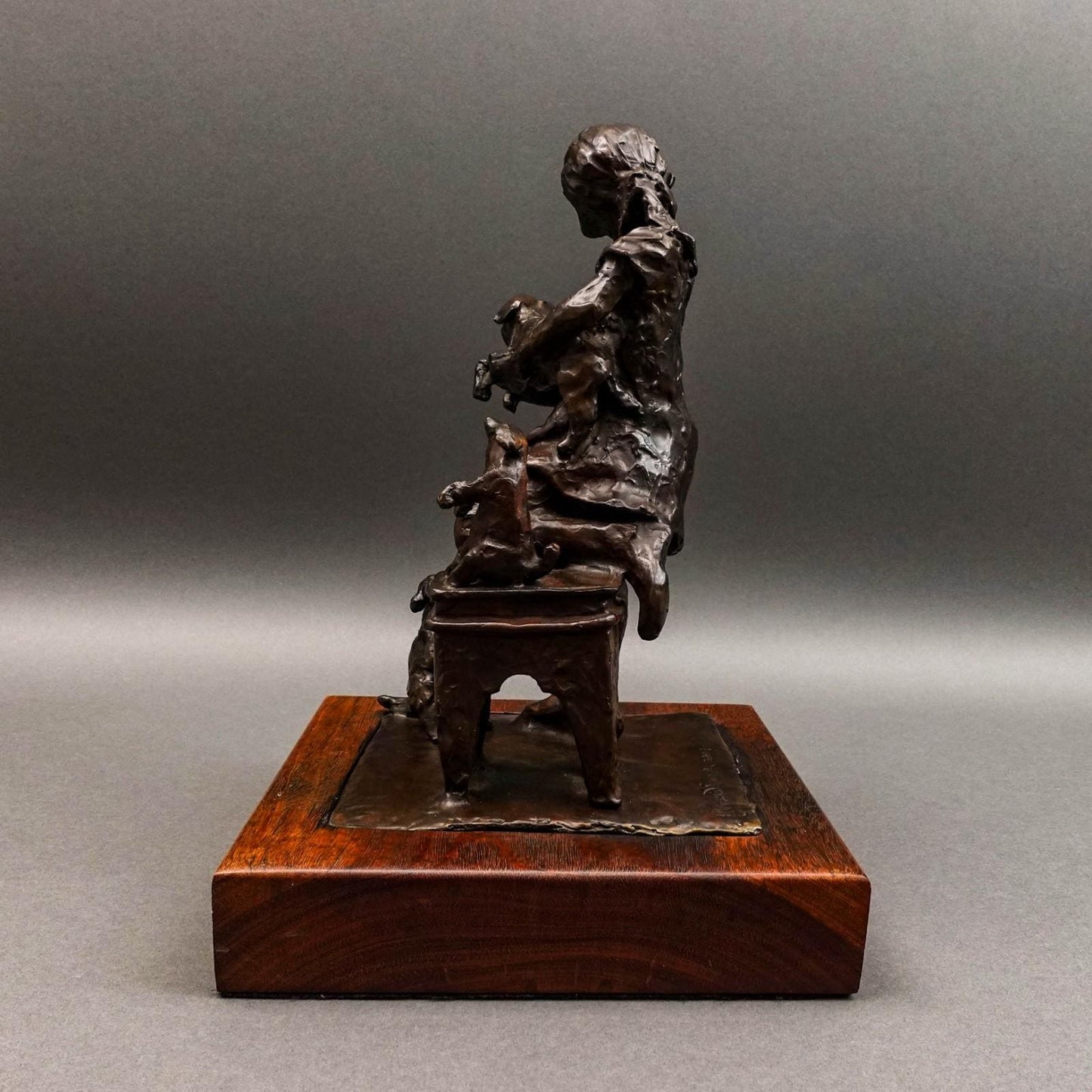 David Spence 2007 Signed Large Girl With Dogs Bronze Sculpture 13 1/4"