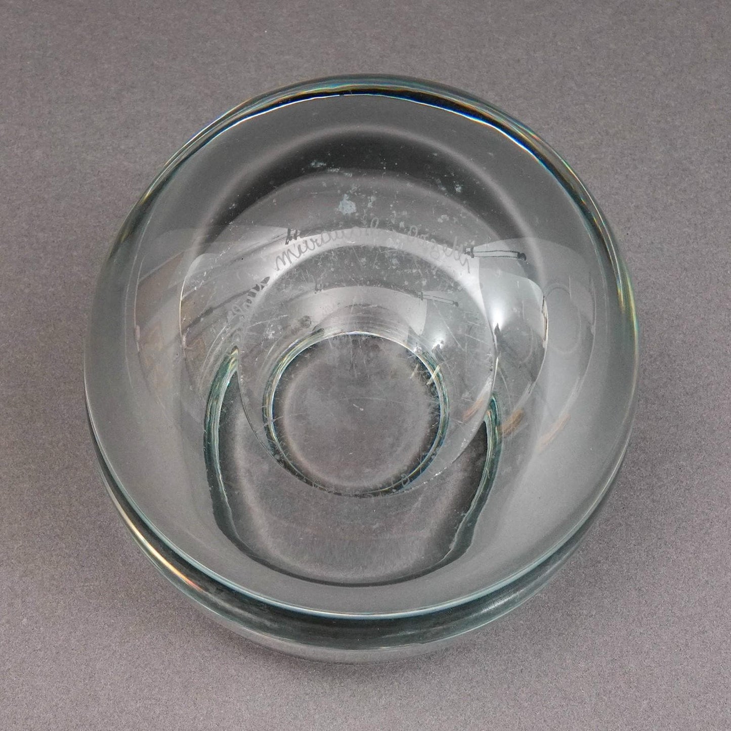 Barbini Murano For Oggetti Signed Tilted Angled Clear Art Glass Bowl Vase
