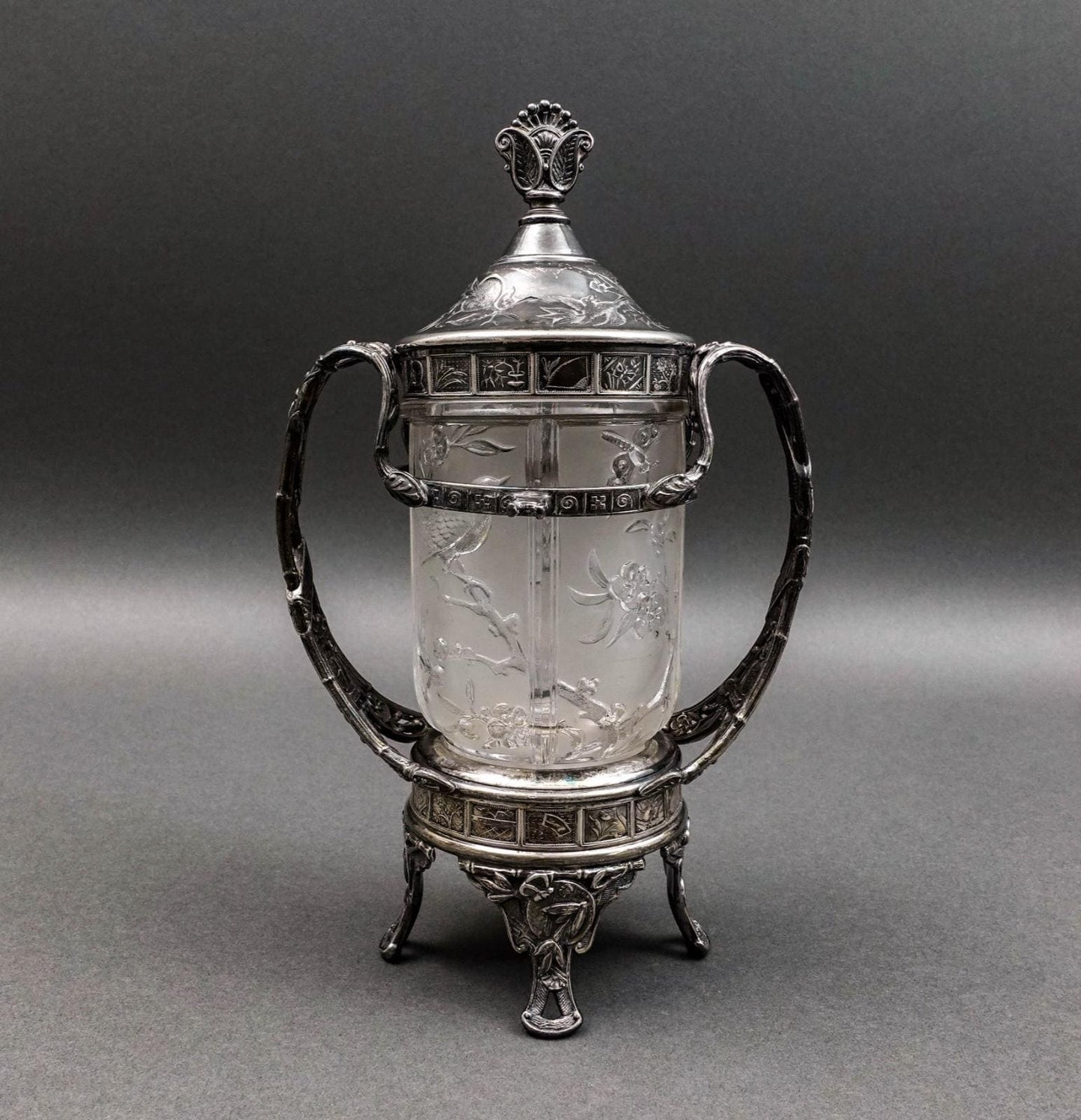 Reed & Barton Antique Silver Plate Glass Pickle Castor #1310 (No Fork)