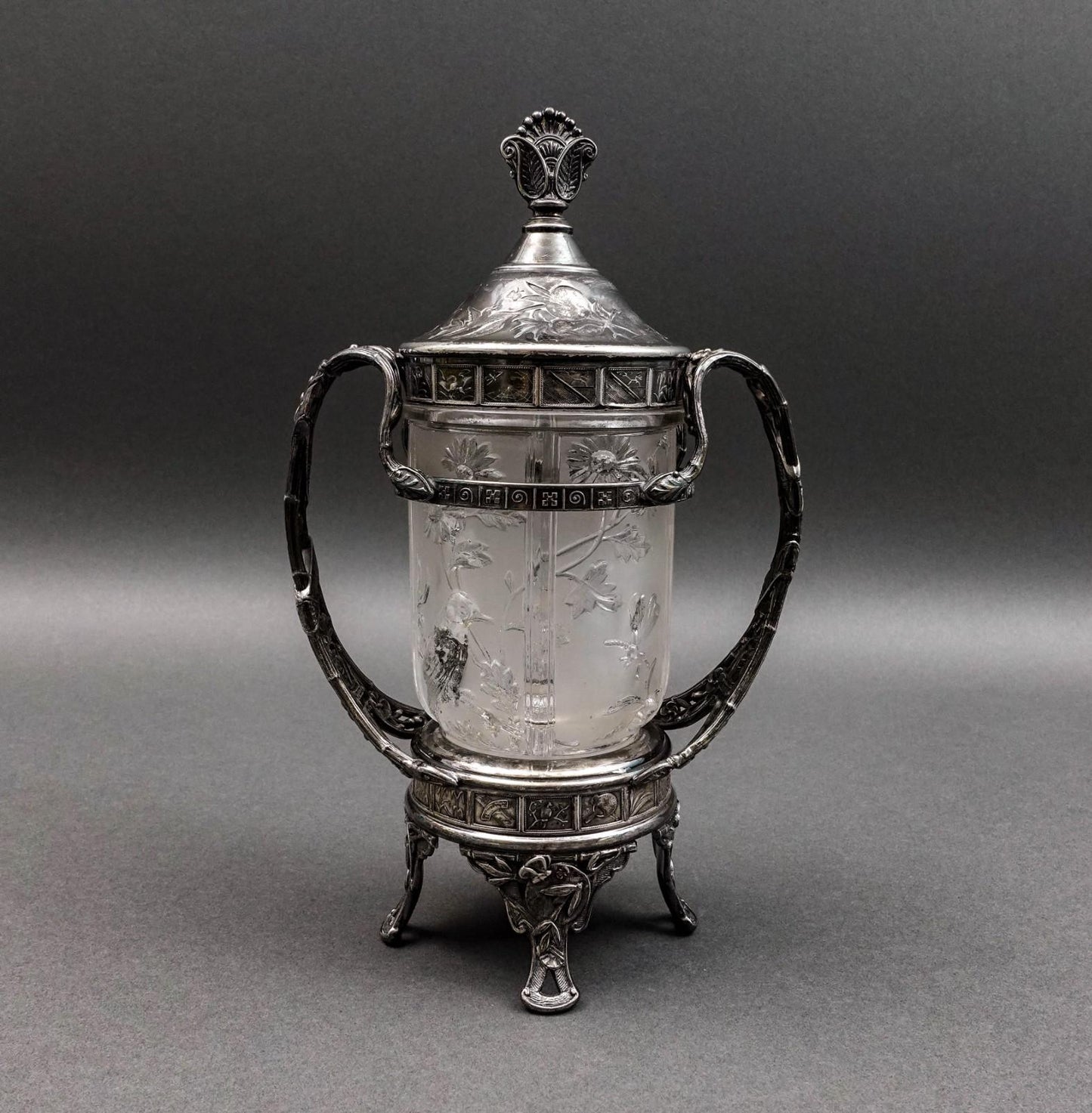 Reed & Barton Antique Silver Plate Glass Pickle Castor #1310 (No Fork)