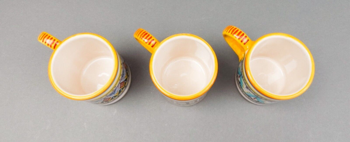 Franco Mari Signed Deruta Italy Hand Painted Pottery Coffee Cup Mug Set Of 3
