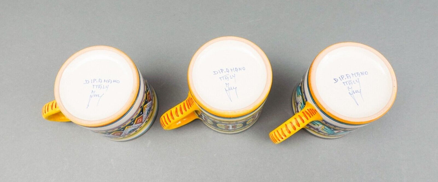 Franco Mari Signed Deruta Italy Hand Painted Pottery Coffee Cup Mug Set Of 3