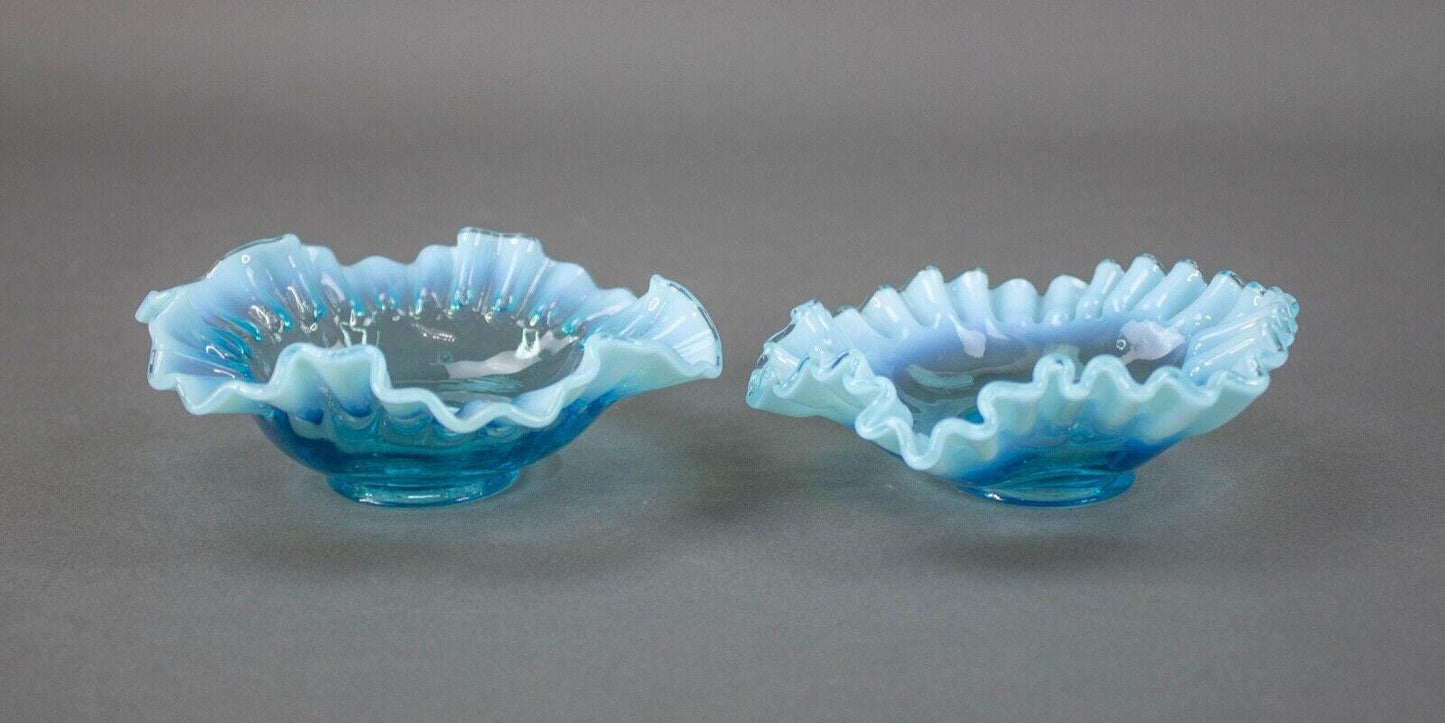 Fenton Blue Opalescent Crimped And Ruffled Art Glass 5.25" Bowls