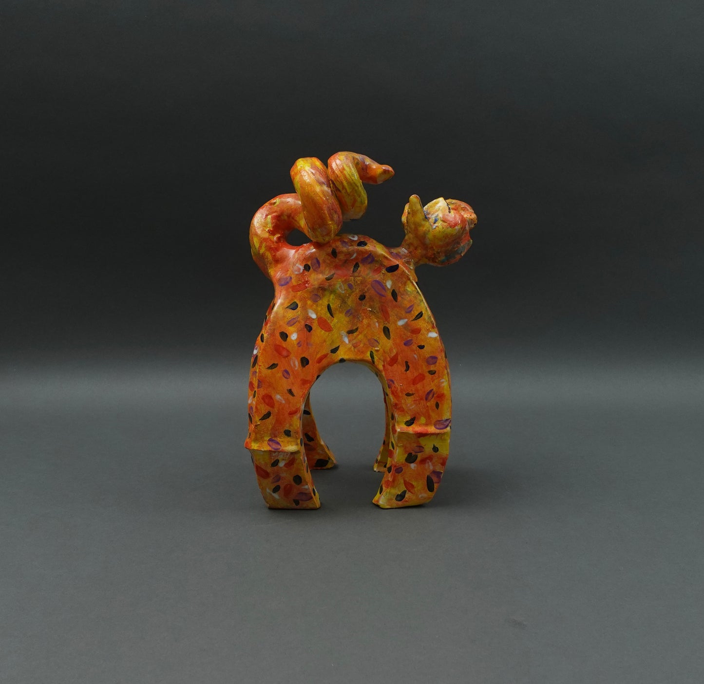 Whimsical Signed Studio Art Pottery Ceramic Cat Figurine Sculpture 11 1/4"
