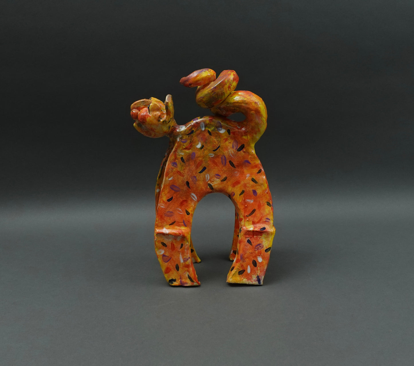 Whimsical Signed Studio Art Pottery Ceramic Cat Figurine Sculpture 11 1/4"
