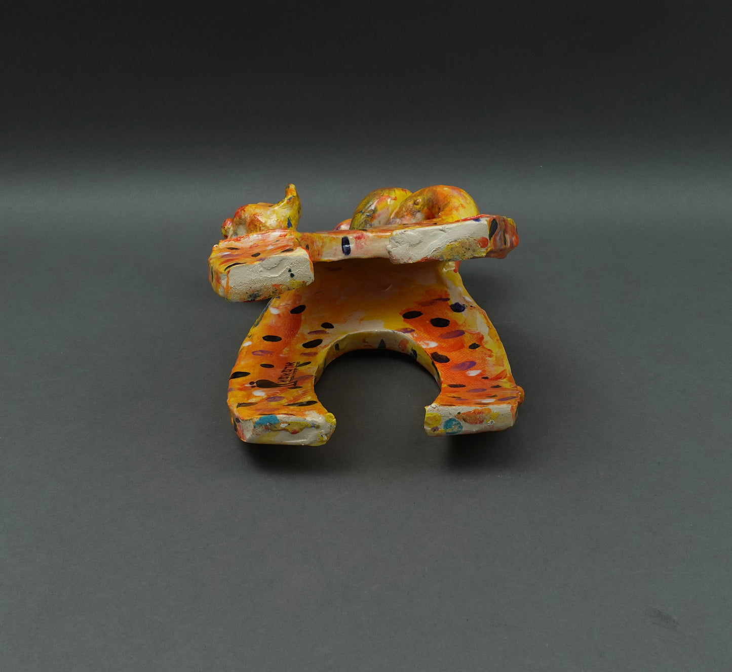 Whimsical Signed Studio Art Pottery Ceramic Cat Figurine Sculpture 11 1/4"