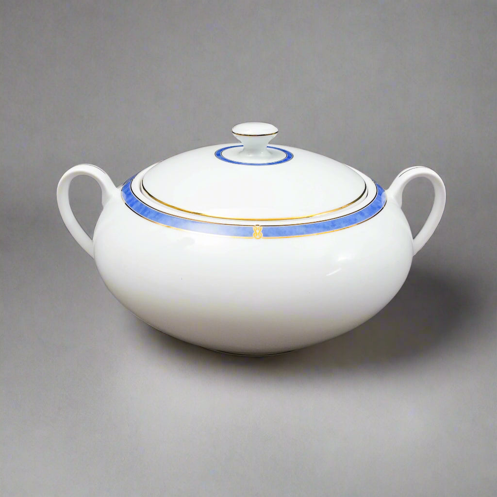 Christofle France Oceana Bleu Blue Covered Vegetable Dish Tureen Serving Bowl
