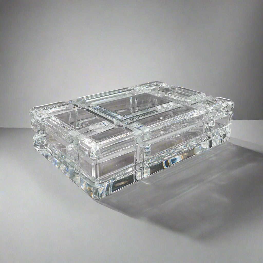 Ralph Lauren Vintage Glen Plaid Crystal Cut Glass Trinket Dresser Box (Read)