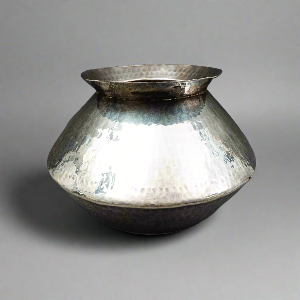 Gervasoni Blu Italy Hammered Silver Plate Metal Large Container Planter Vase 16"