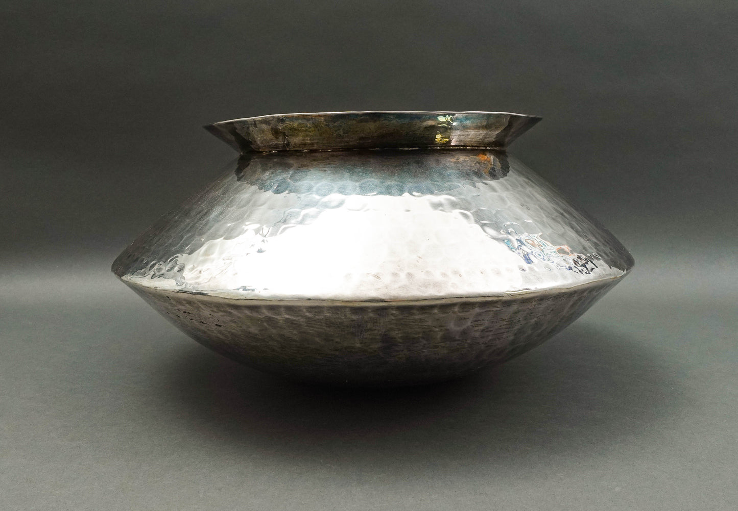 Gervasoni Blu Italy Hammered Silver Plate Metal Large Container Planter Vase 16"