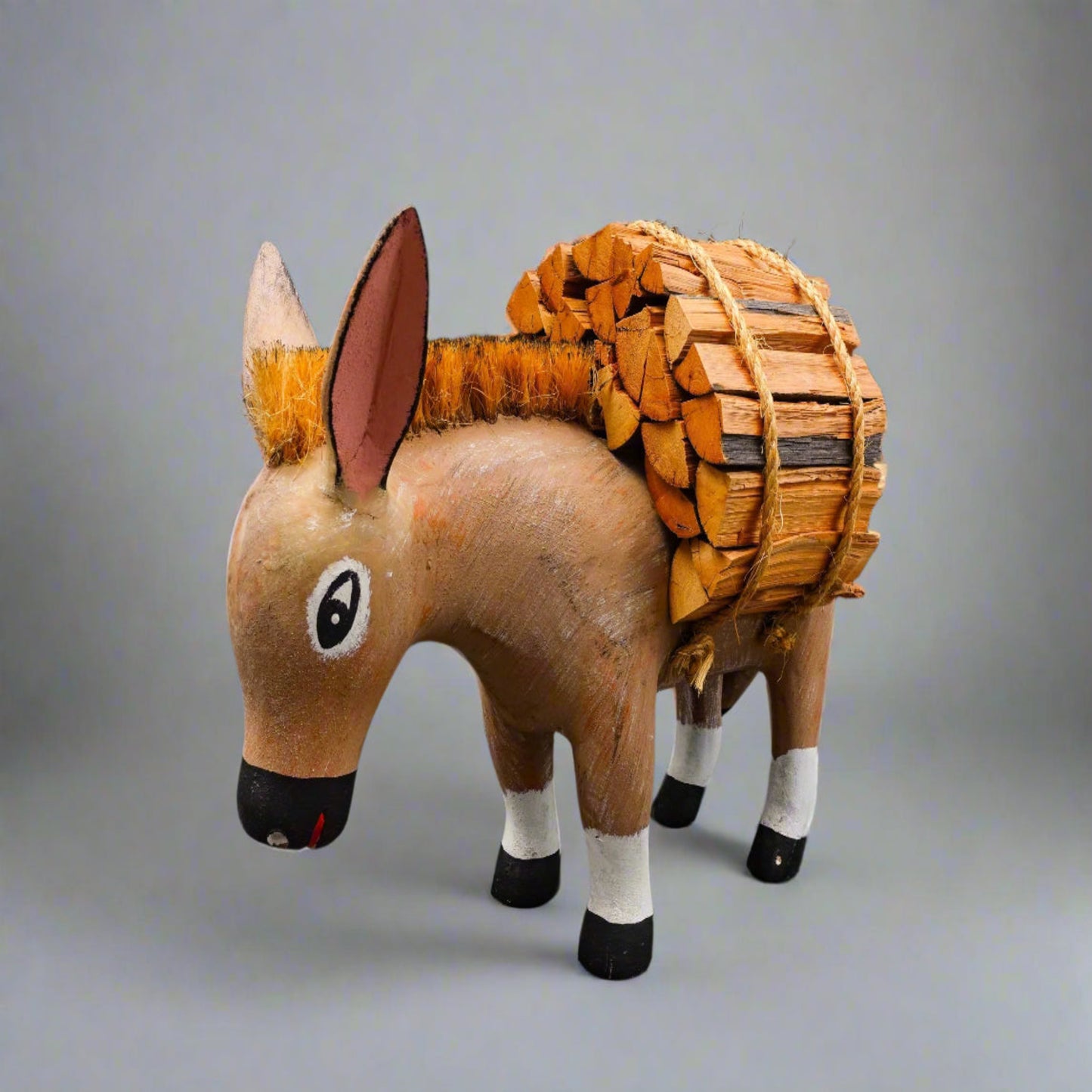 Hector Rascon Mexico Signed Rare 1990 Hand Carved Wood Folk Art Burro Donkey 18"