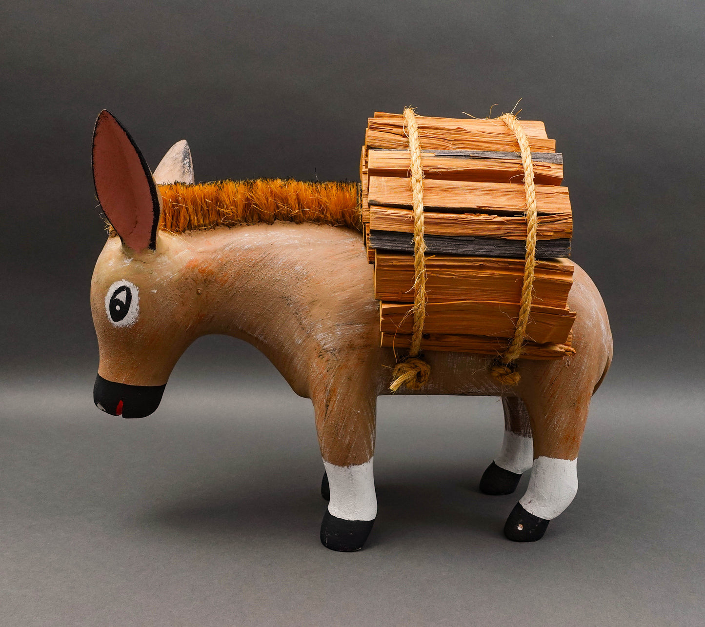 Hector Rascon Mexico Signed Rare 1990 Hand Carved Wood Folk Art Burro Donkey 18"