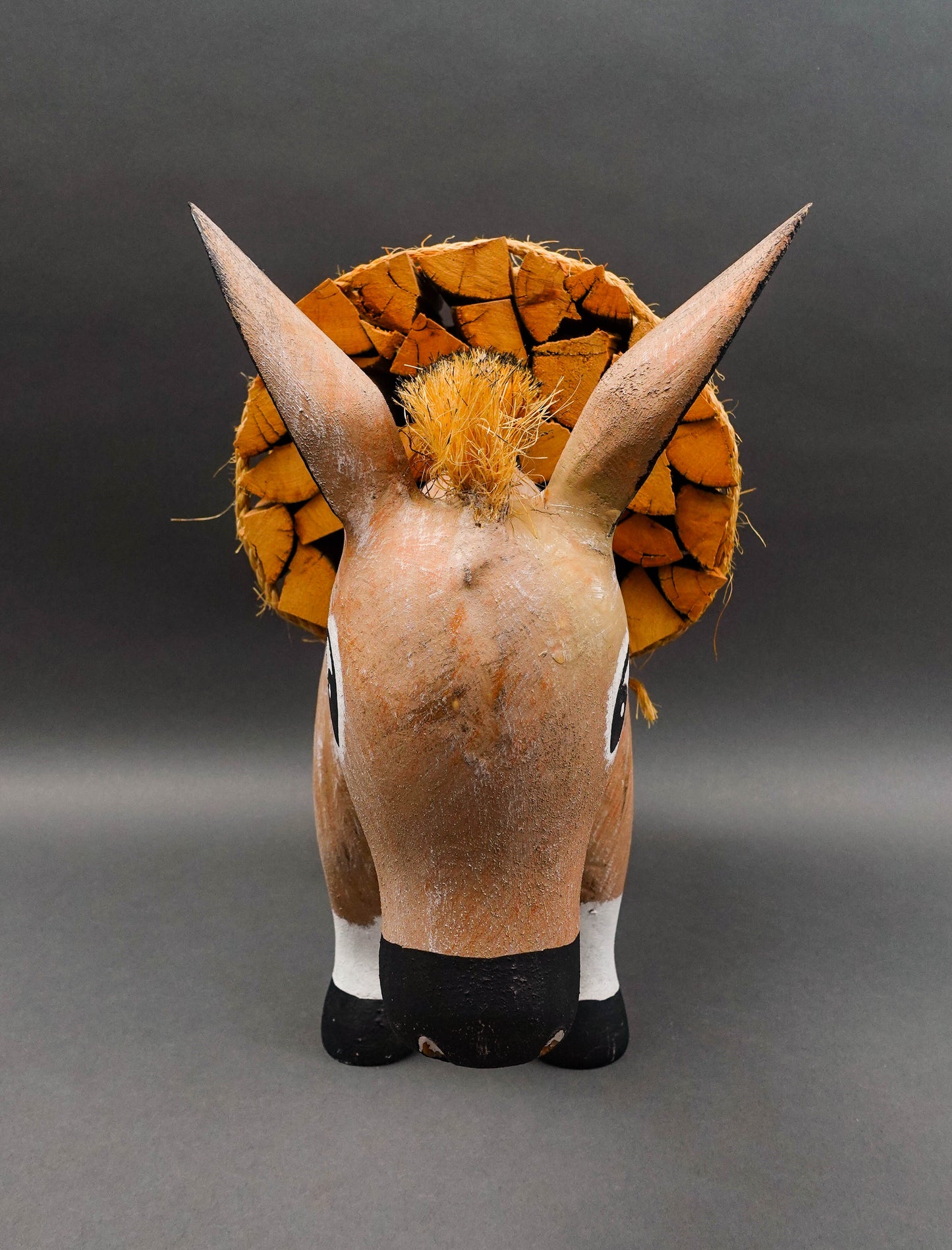 Hector Rascon Mexico Signed Rare 1990 Hand Carved Wood Folk Art Burro Donkey 18"