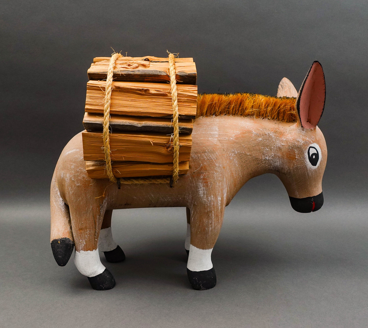 Hector Rascon Mexico Signed Rare 1990 Hand Carved Wood Folk Art Burro Donkey 18"