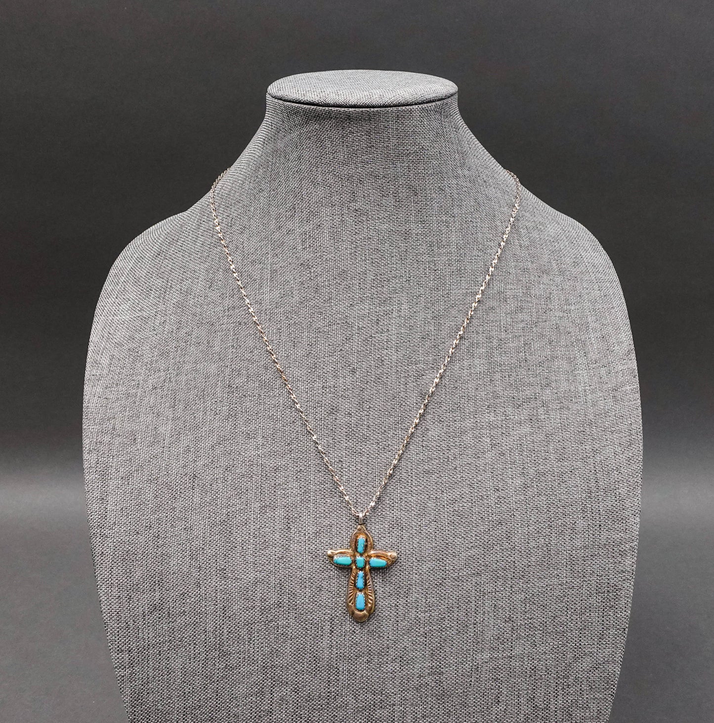 Horace Iule Signed Zuni Sterling Silver Turquoise Cross Pendant With Necklace