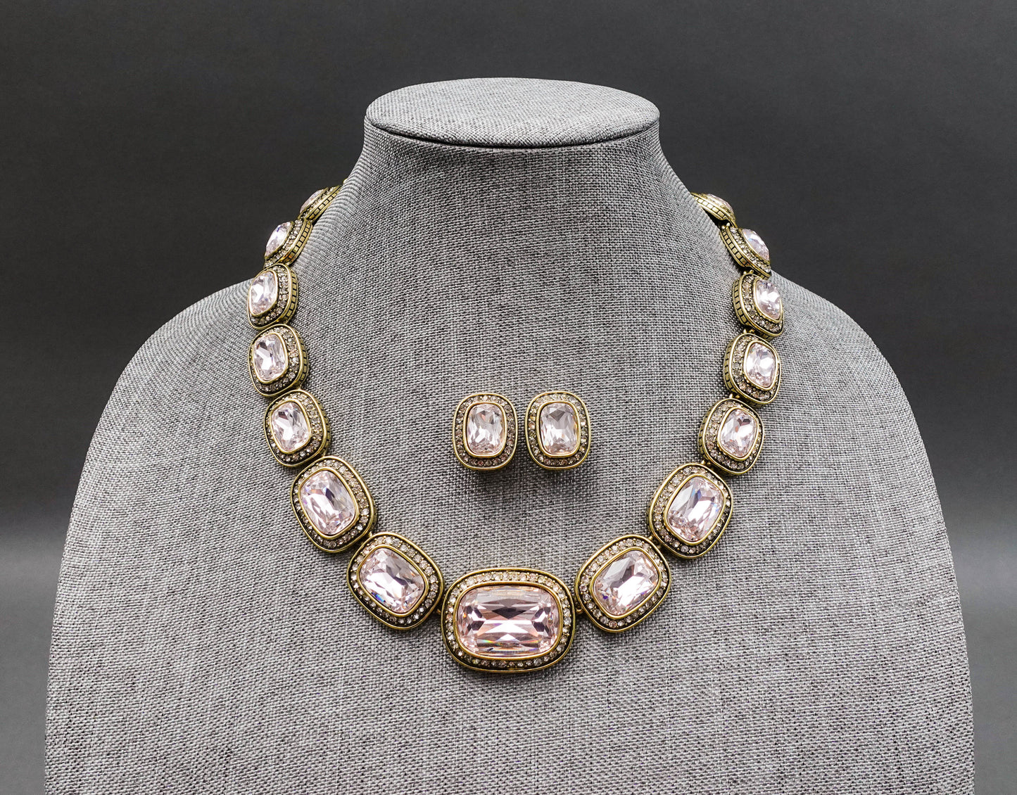 Heidi Daus Signed Exquisite Elegance Pale Pink Crystal Necklace & Earrings Set
