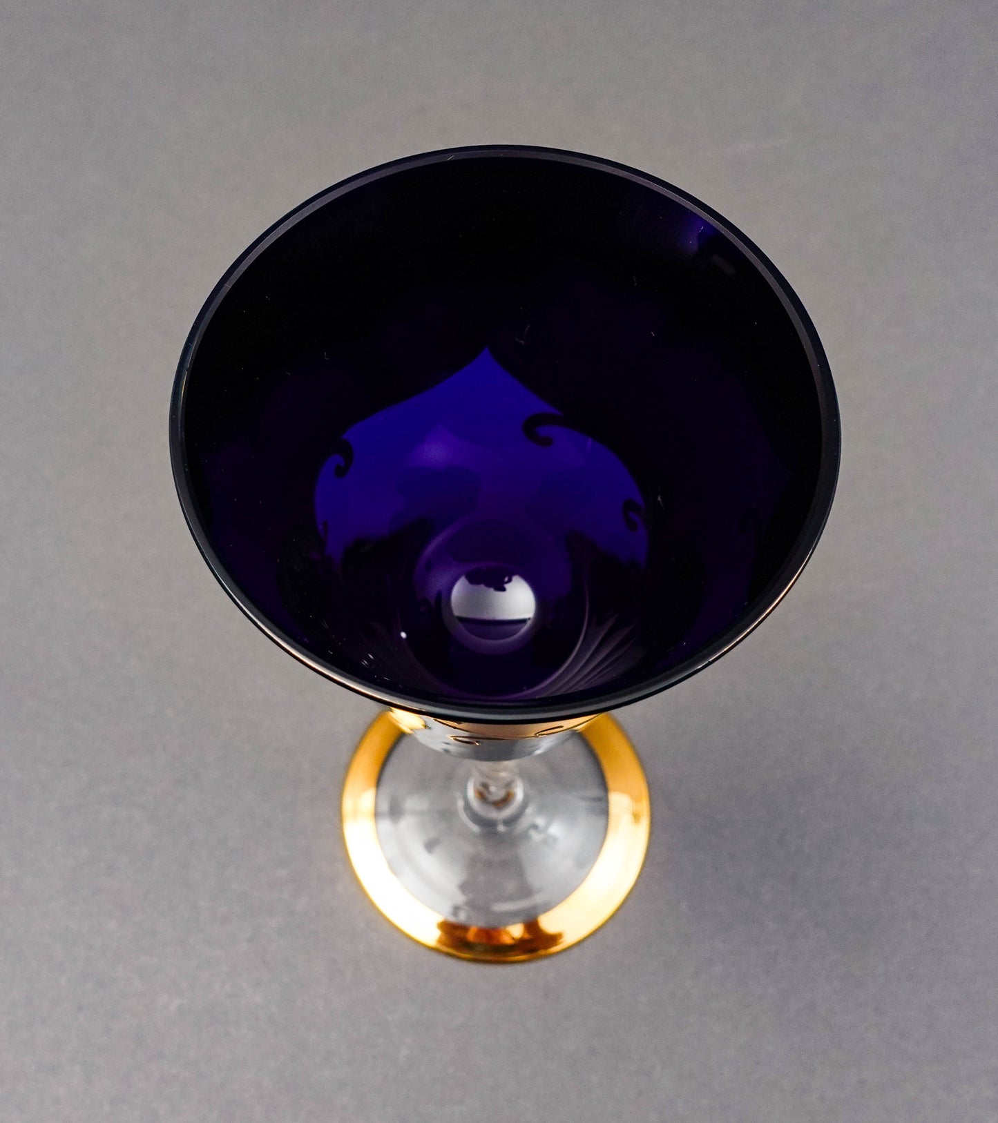 Tre Fuochi Venetian Murano Glass Cobalt Blue 24K Gold Wine Glasses Set Of 6