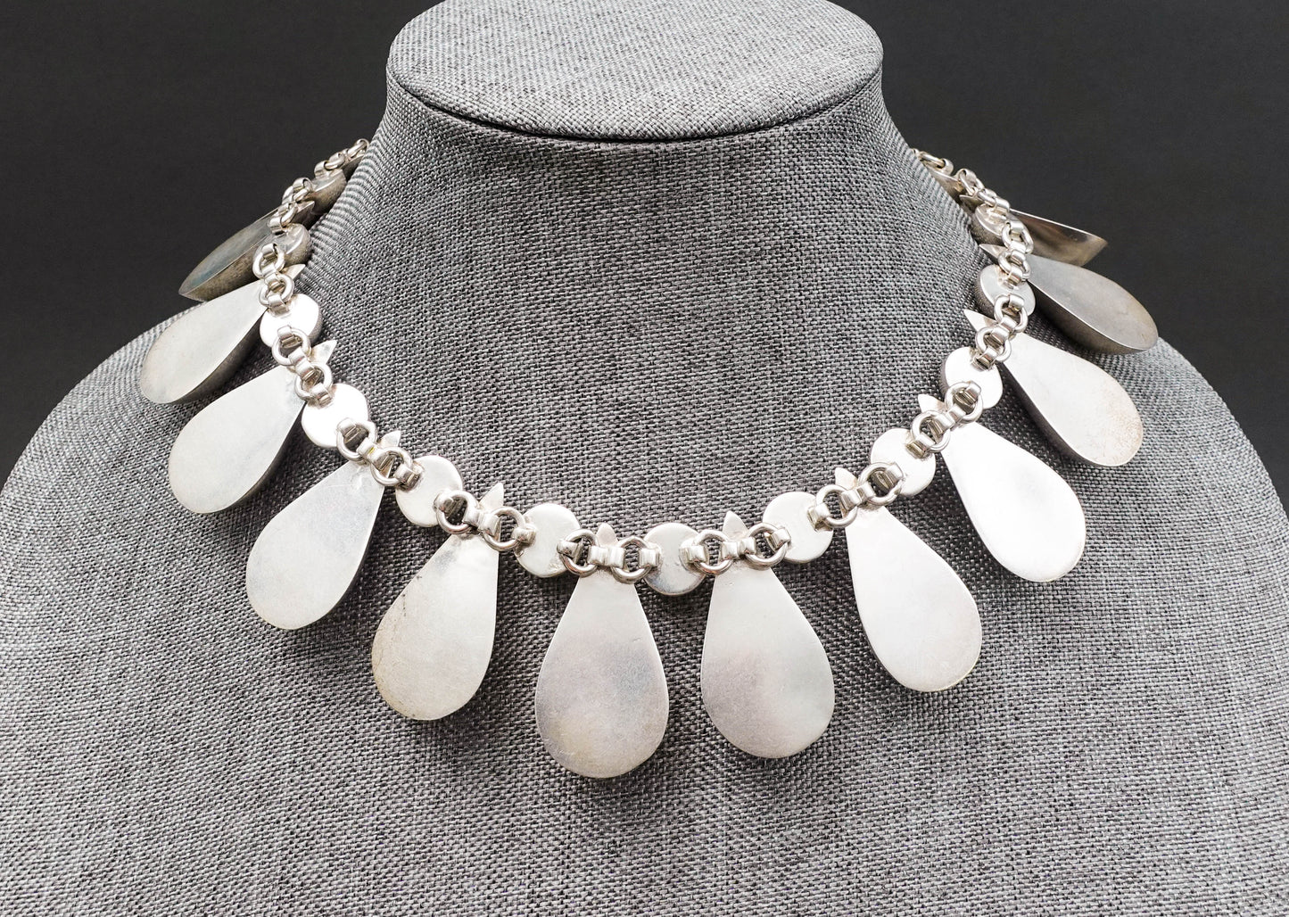 Mexico 925 Sterling Silver Heavy Modernist Teardrop Bead Choker Necklace 193.5g