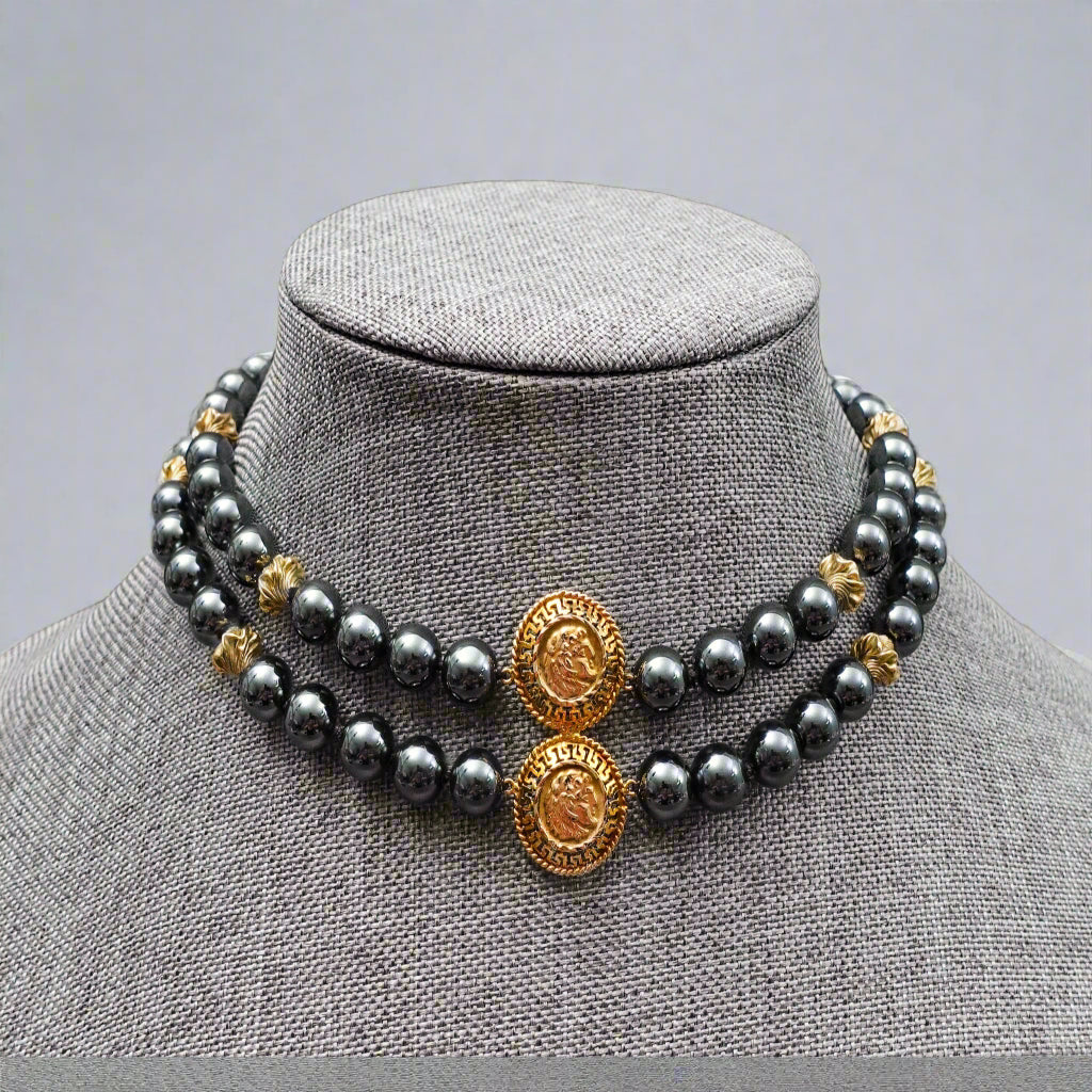 Majorica 14k Pendant Tahitian Pearl Double Strand Beaded Necklace Silver Clasp
