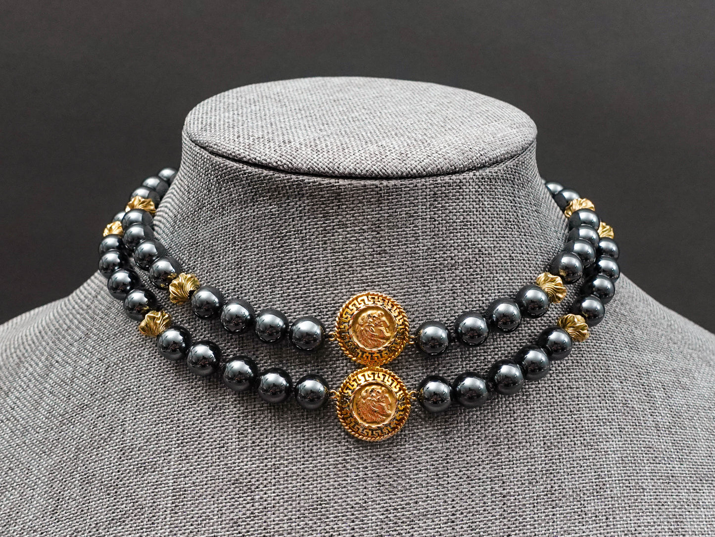Majorica 14k Pendant Tahitian Pearl Double Strand Beaded Necklace Silver Clasp