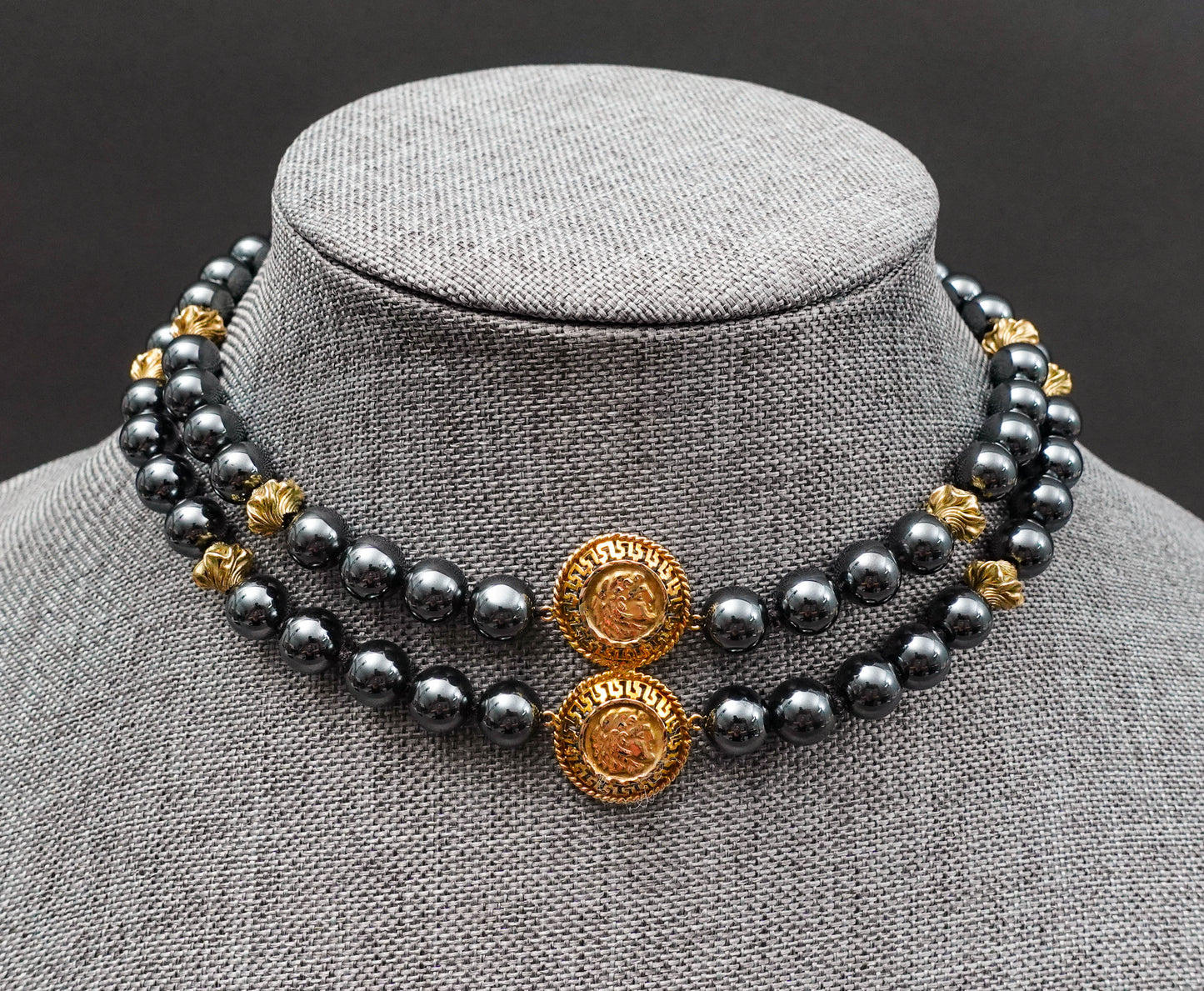 Majorica 14k Pendant Tahitian Pearl Double Strand Beaded Necklace Silver Clasp