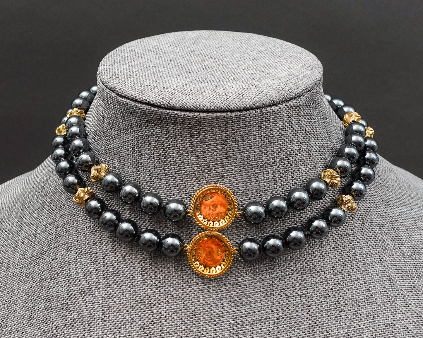 Majorica 14k Pendant Tahitian Pearl Double Strand Beaded Necklace Silver Clasp
