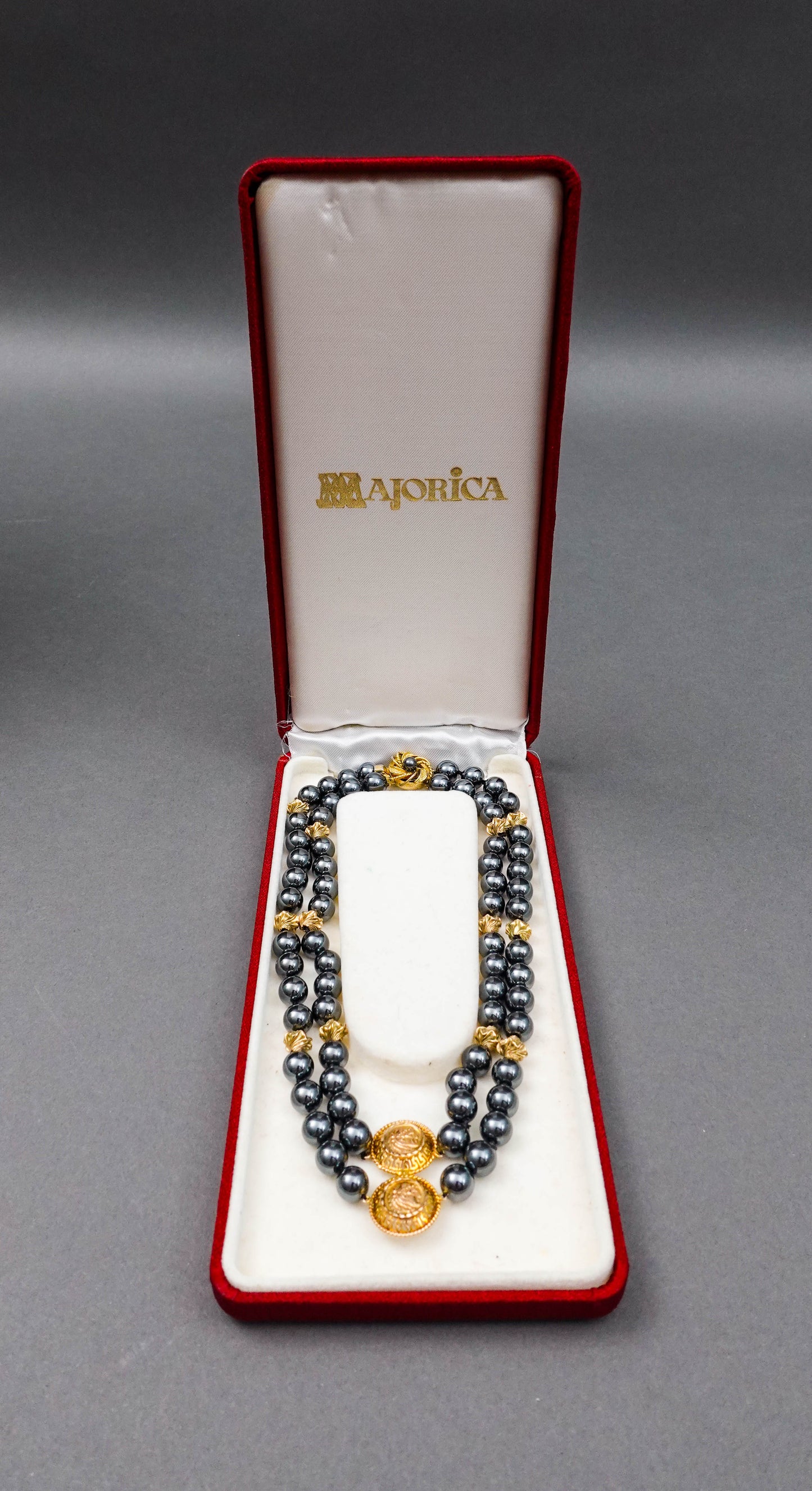 Majorica 14k Pendant Tahitian Pearl Double Strand Beaded Necklace Silver Clasp