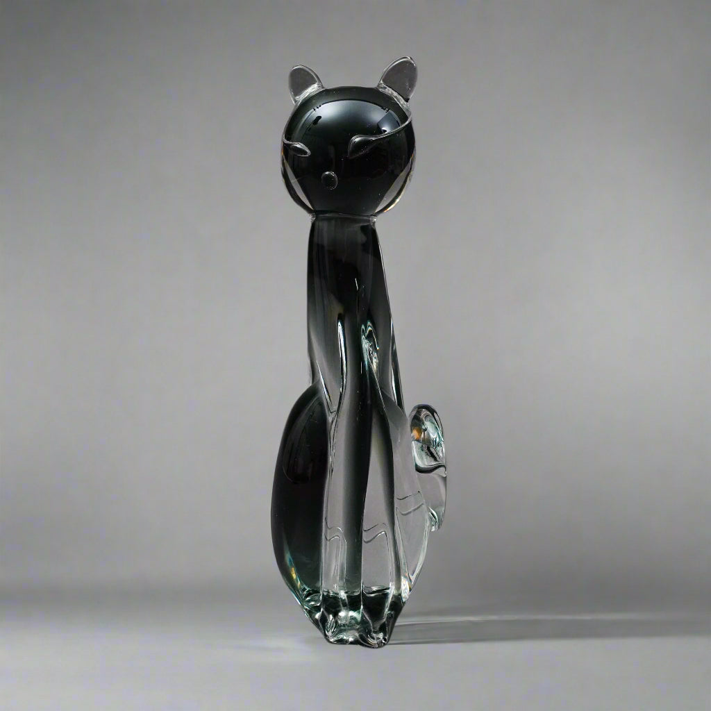 V Nason Murano Italy Sommerso SmokeArt Glass Seated Cat Figurine Sculpture 9"