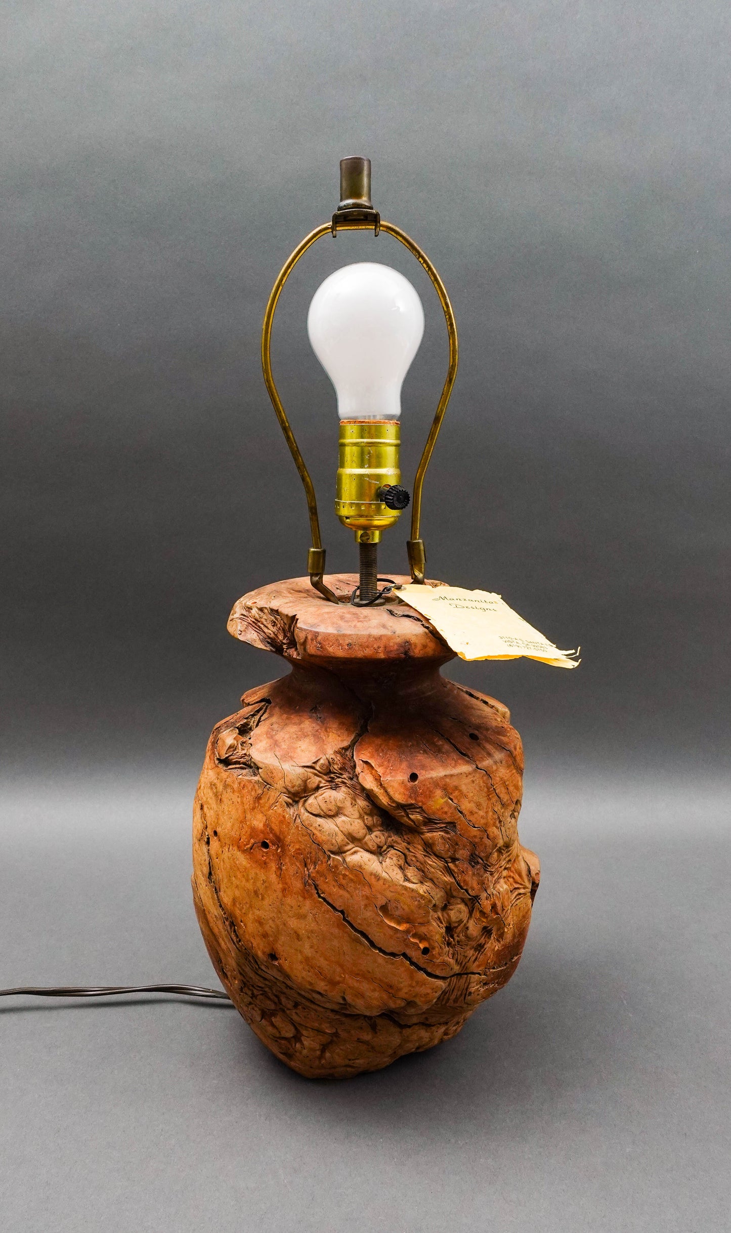 Manzanita Designs California Vintage Free Form Burl Root Wood Table Lamp