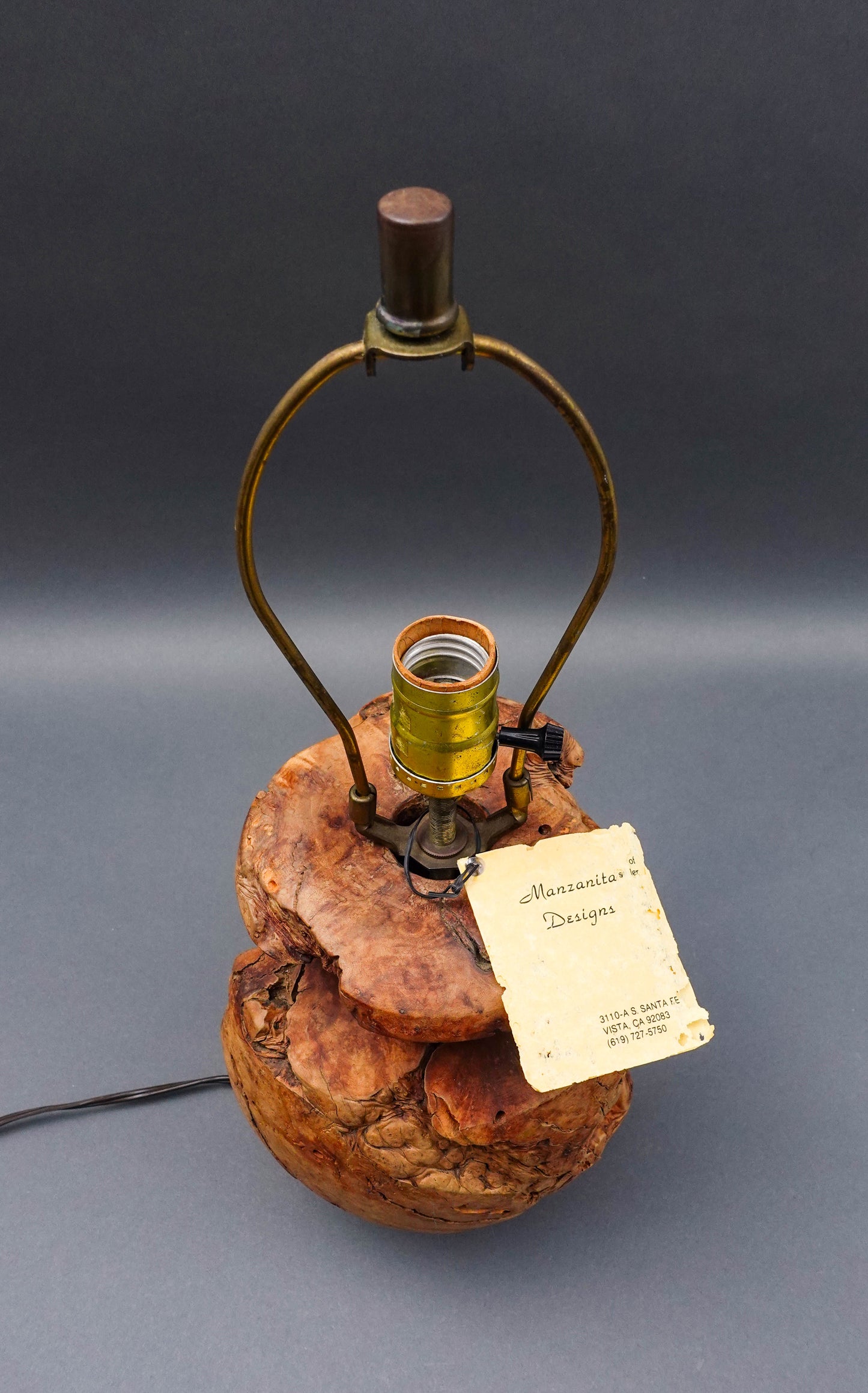 Manzanita Designs California Vintage Free Form Burl Root Wood Table Lamp