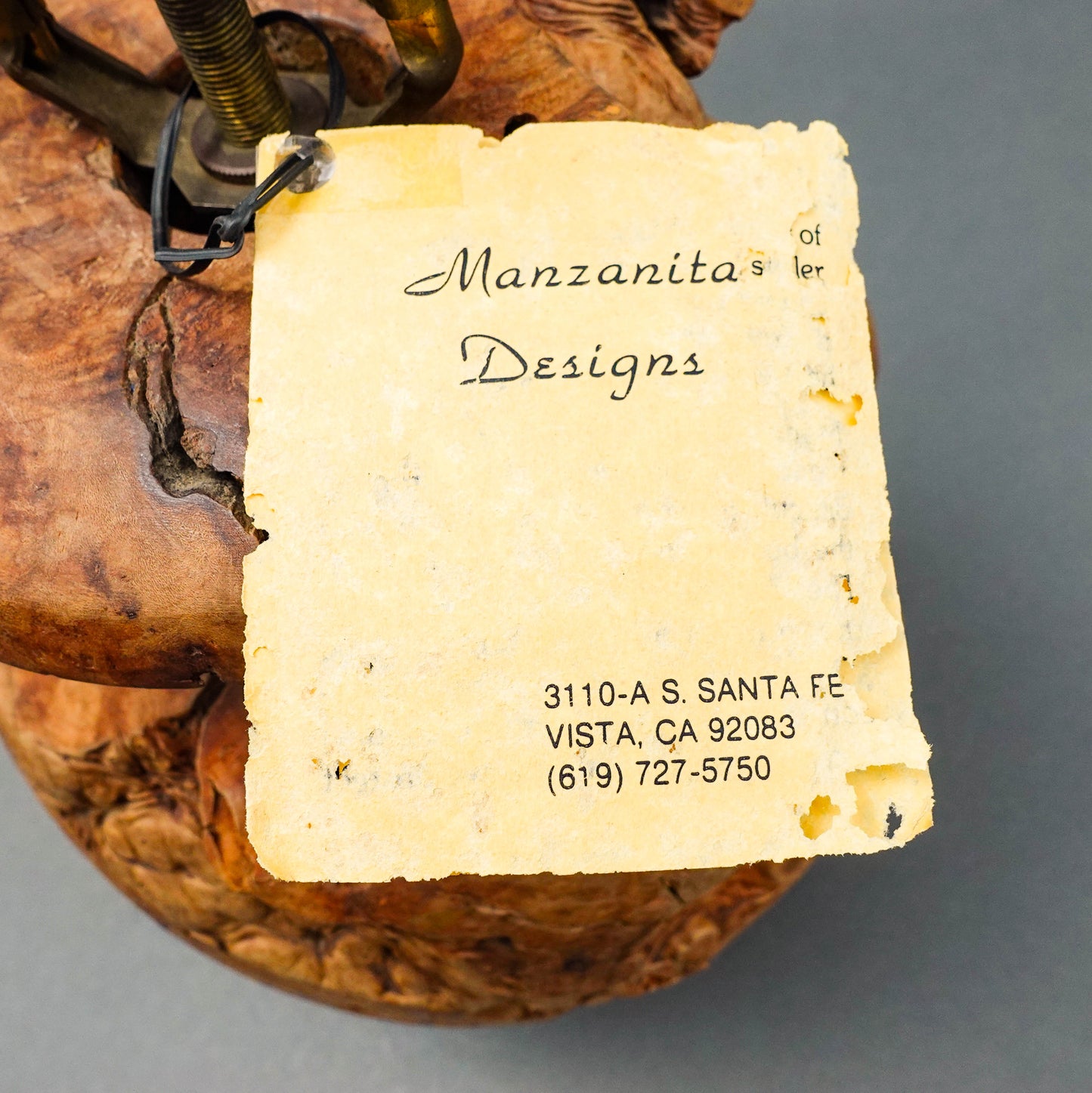 Manzanita Designs California Vintage Free Form Burl Root Wood Table Lamp