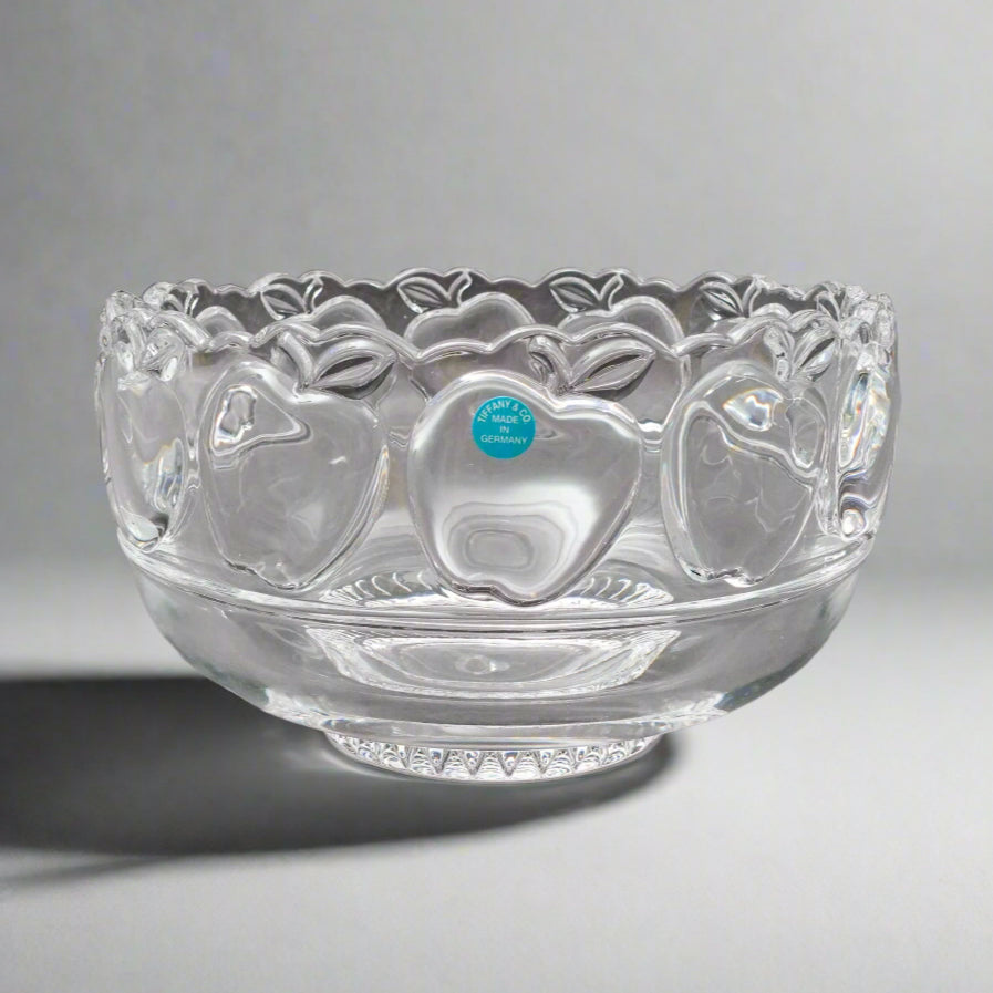 Tiffany & Co Signed Crystal Apple Fruit Elegant Glass Centerpiece Footed Bowl