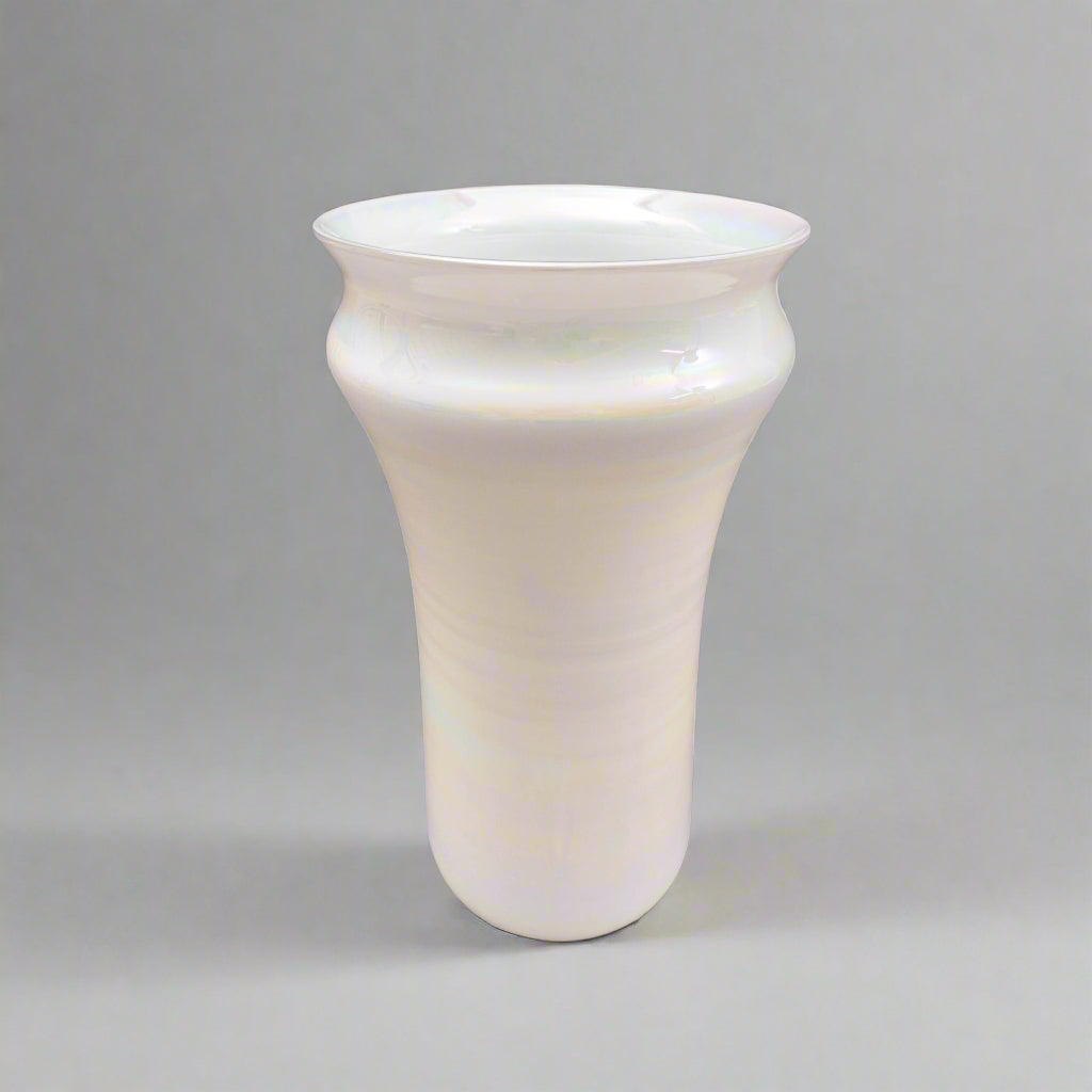 Sergio Asti Venini Murano Signed MCM Iridescent Opalescent White Glass Vase
