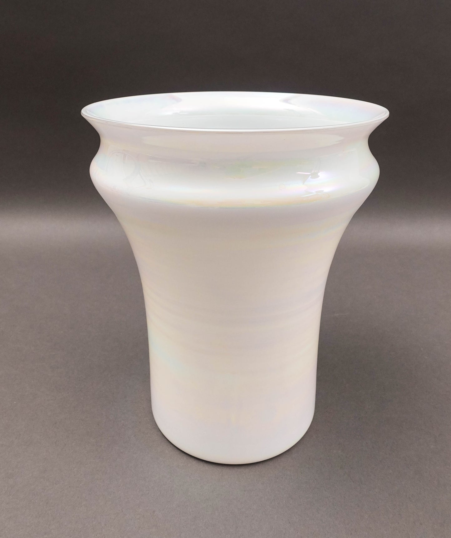 Sergio Asti Venini Murano Signed MCM Iridescent Opalescent White Glass Vase
