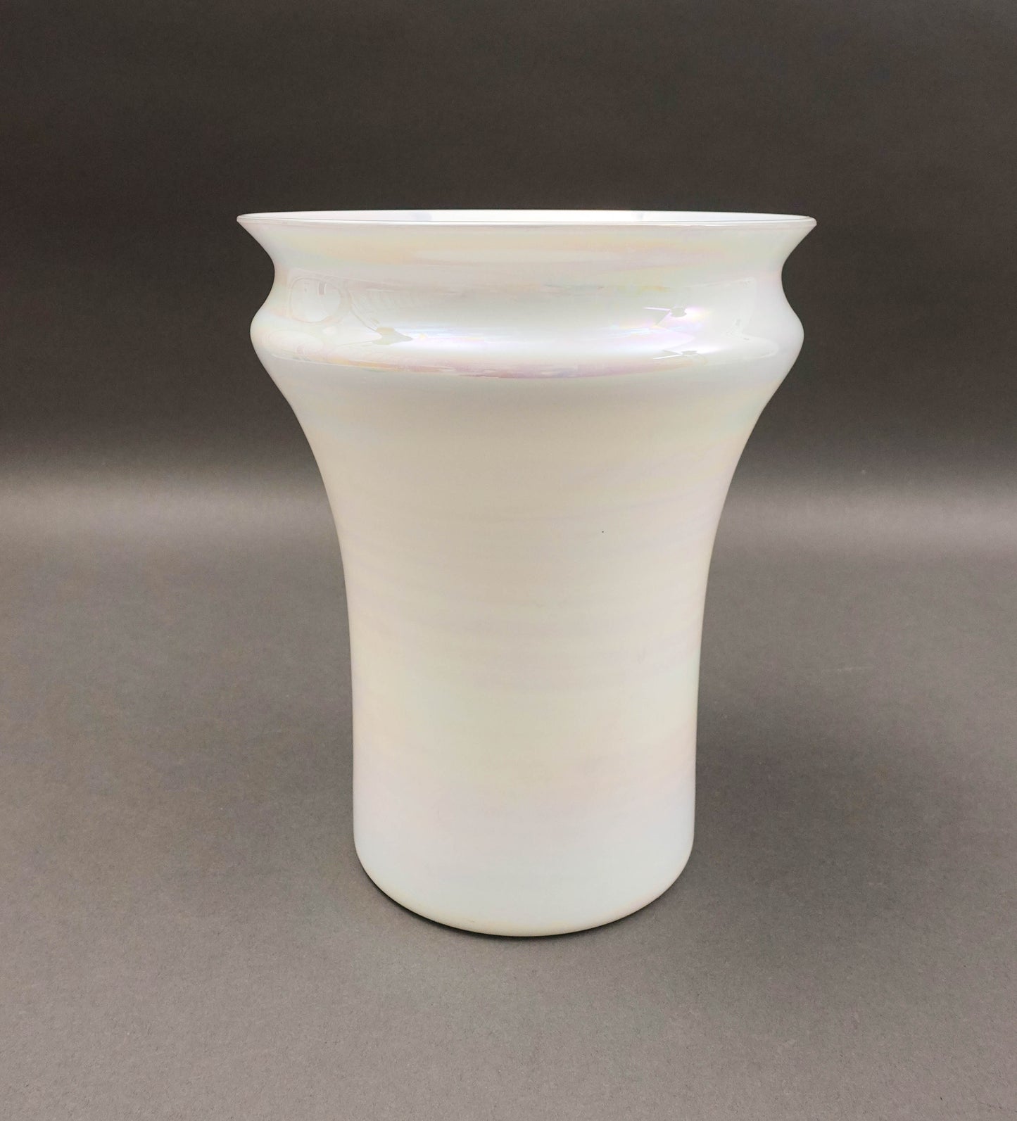 Sergio Asti Venini Murano Signed MCM Iridescent Opalescent White Glass Vase