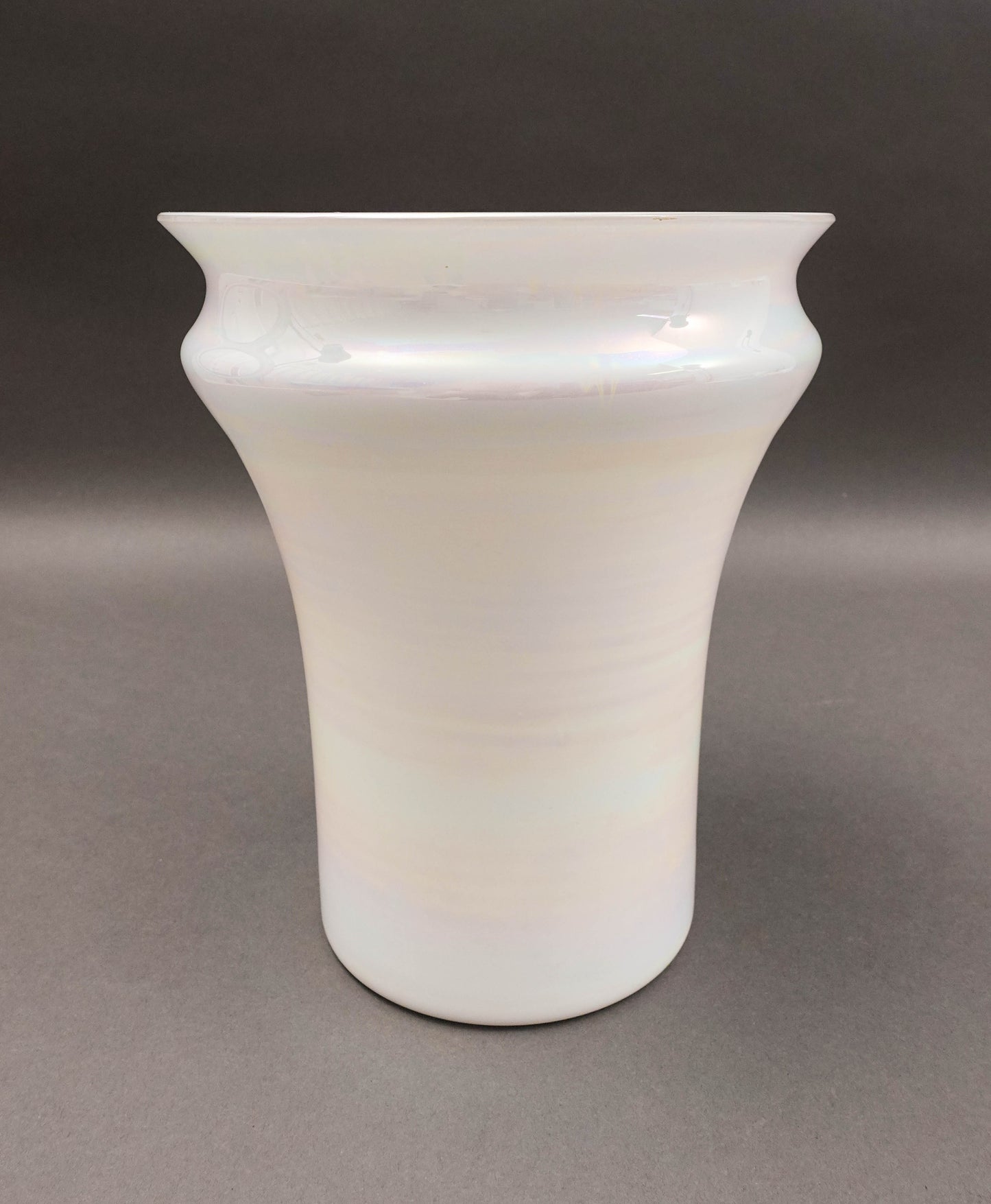Sergio Asti Venini Murano Signed MCM Iridescent Opalescent White Glass Vase